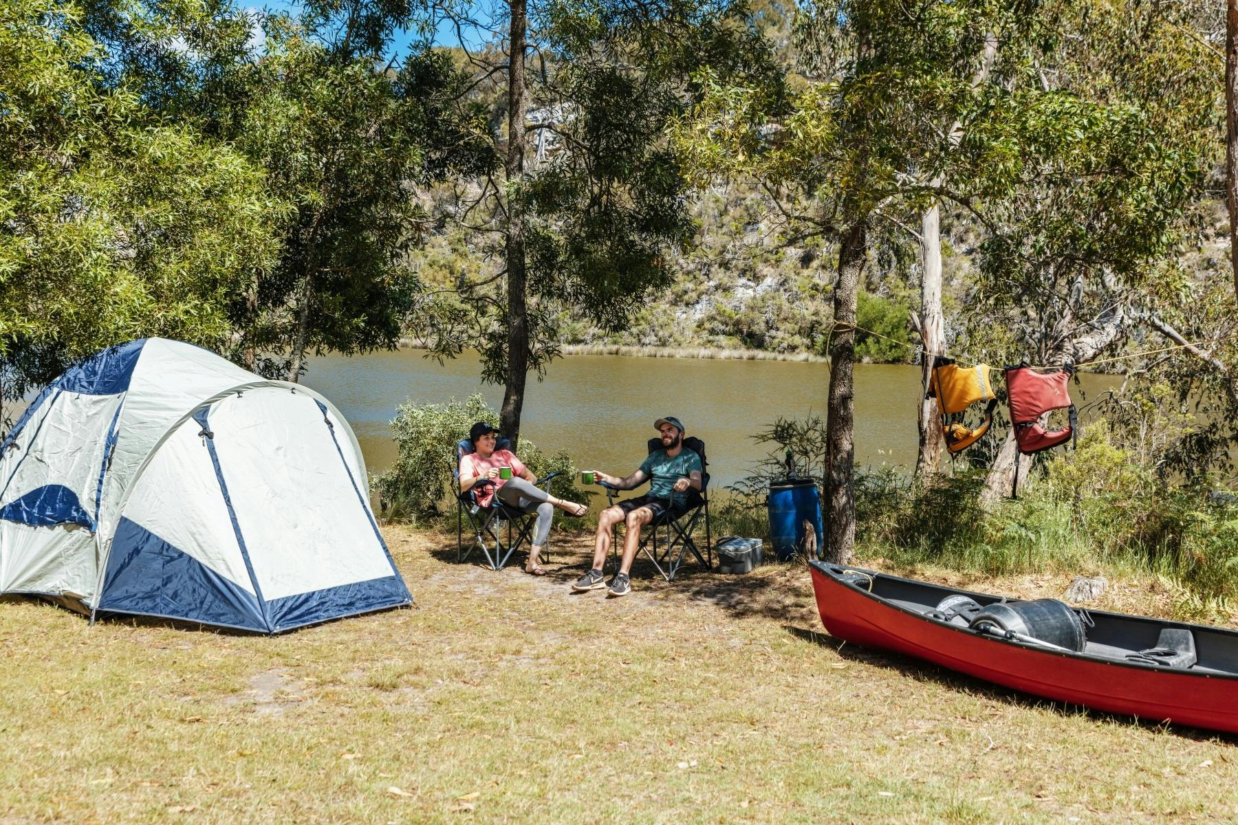 Tent and campers, by Glenelg River