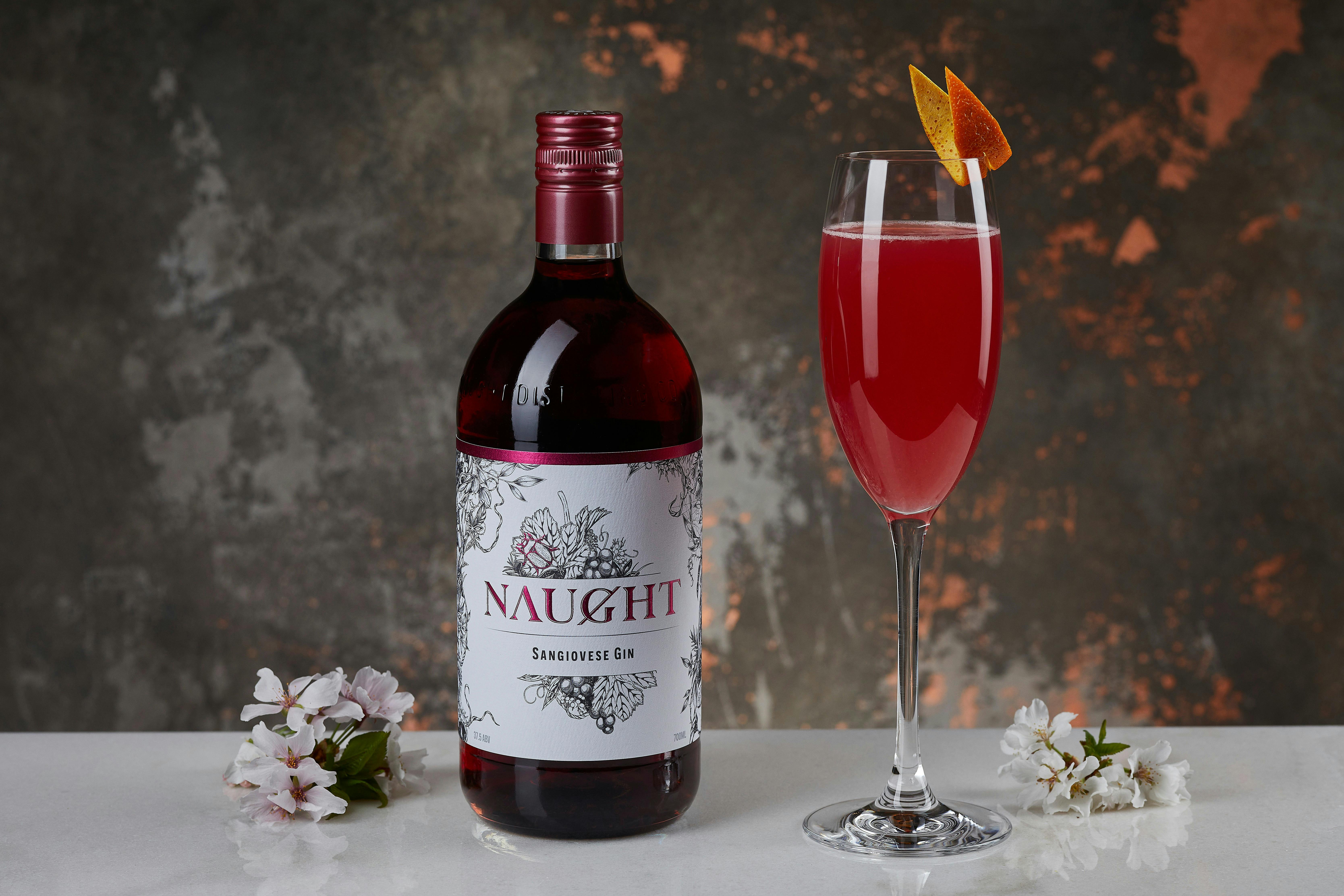 Sangiovese Gin bottle and a Sanjo Spritz Cocktail