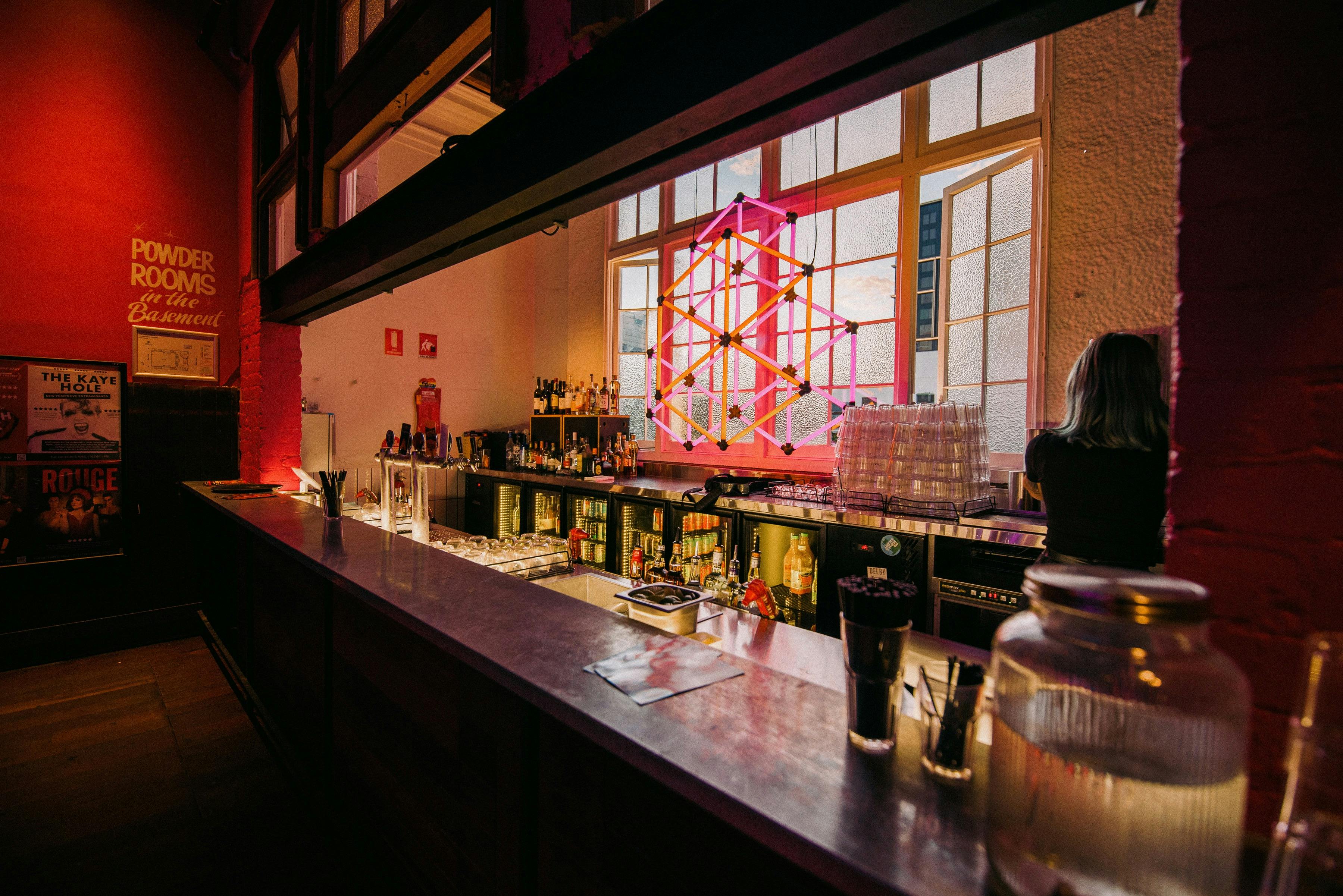The Rechabite Hall foyer bar with Neon installation.