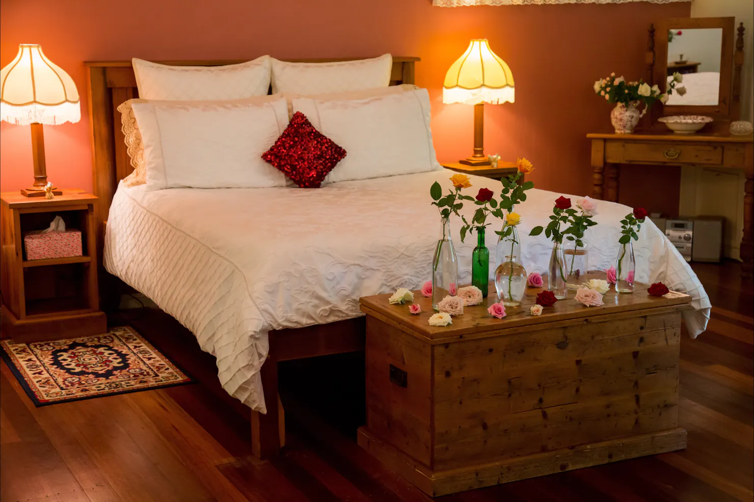 cottage bed and roses