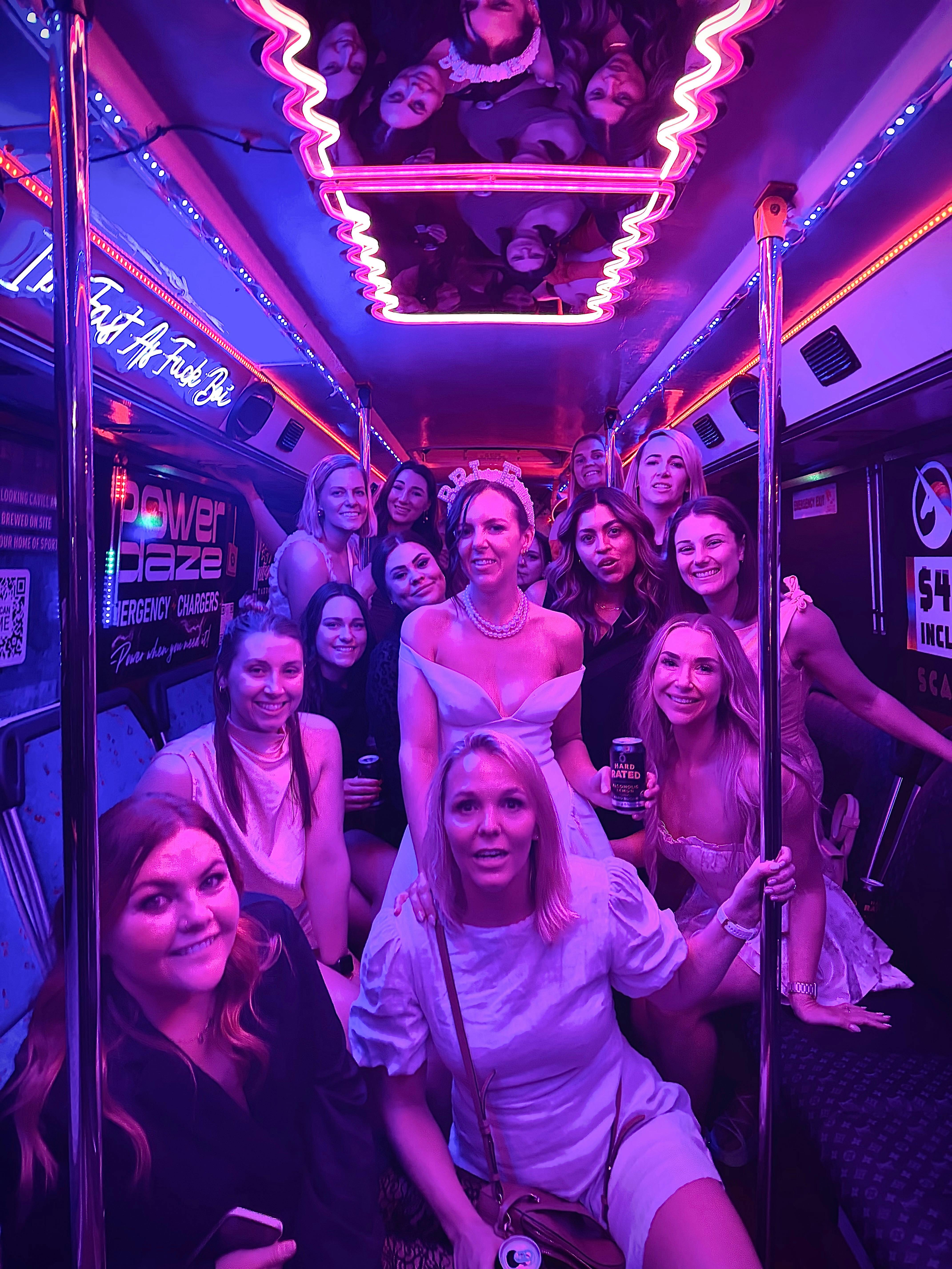 Girls on the bus for hens night out