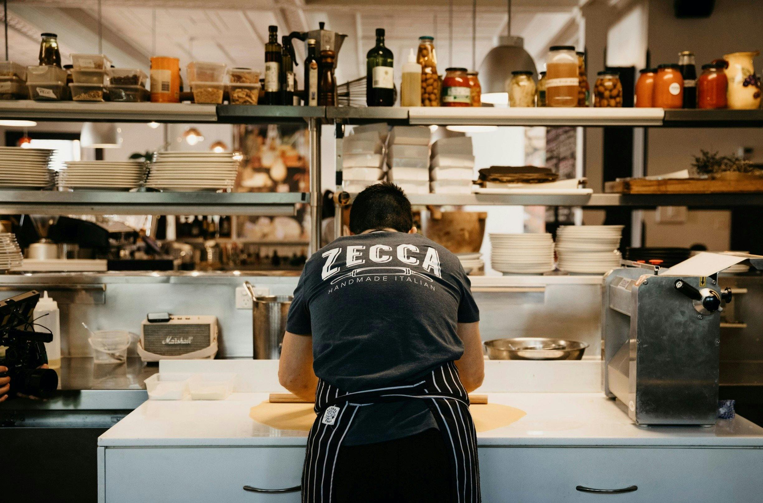 Chef Ben Di Rosa making fresh pasta at Zecca Restaurant, Griffith