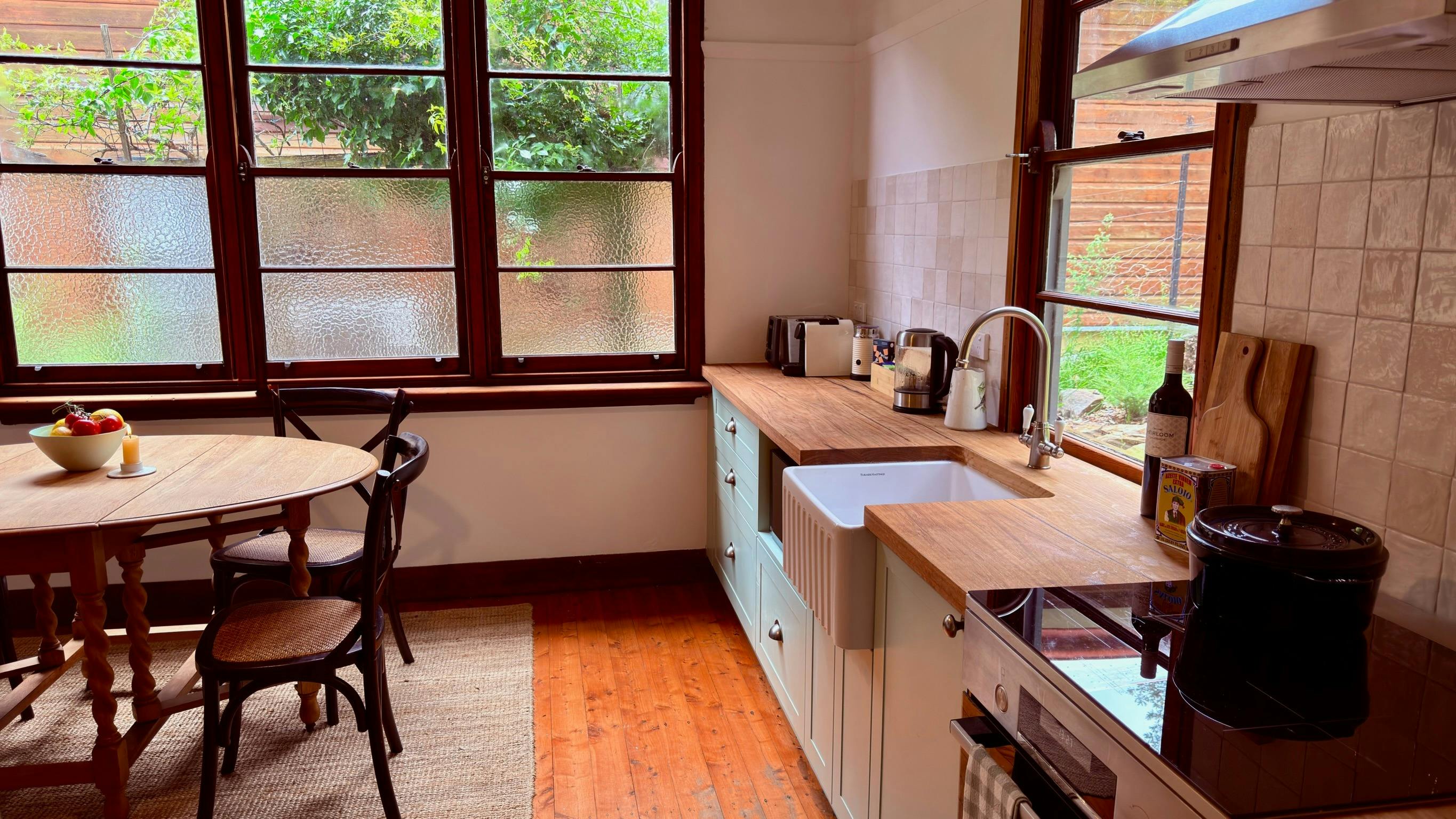 Country-style kitchen filled with natural light.