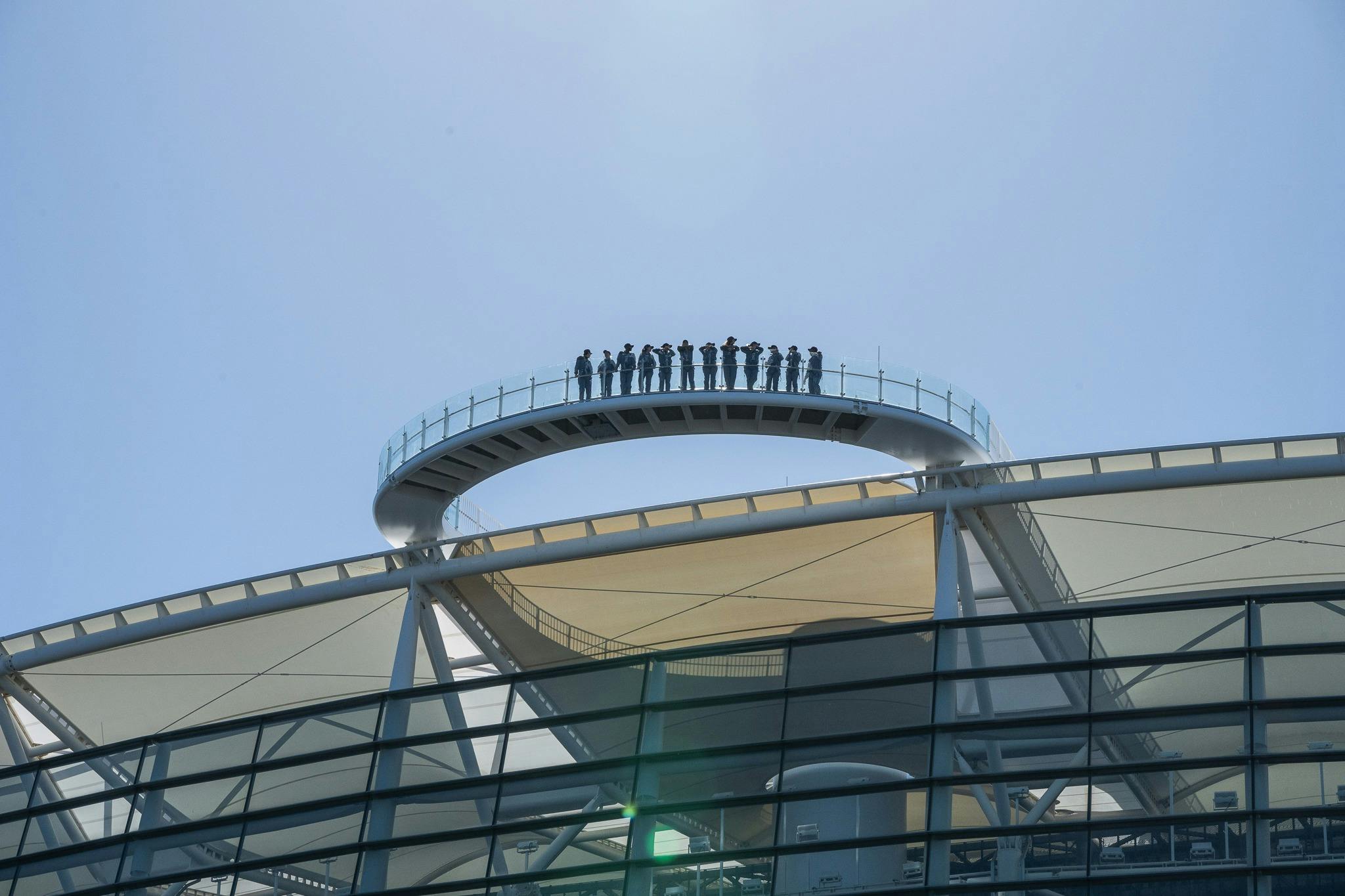 Patrons on HALO roof climb