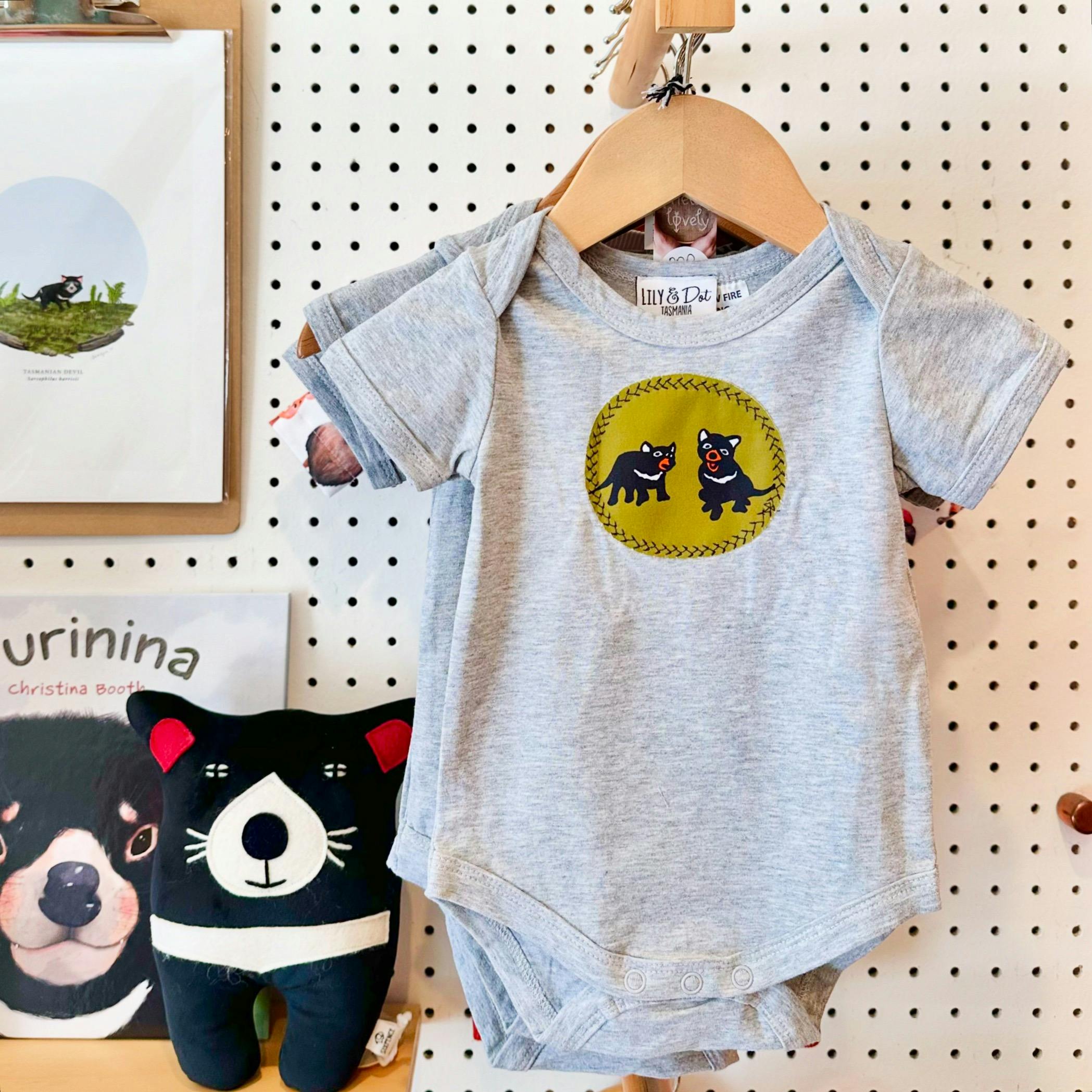 baby onesie with Tasmanian devil motif