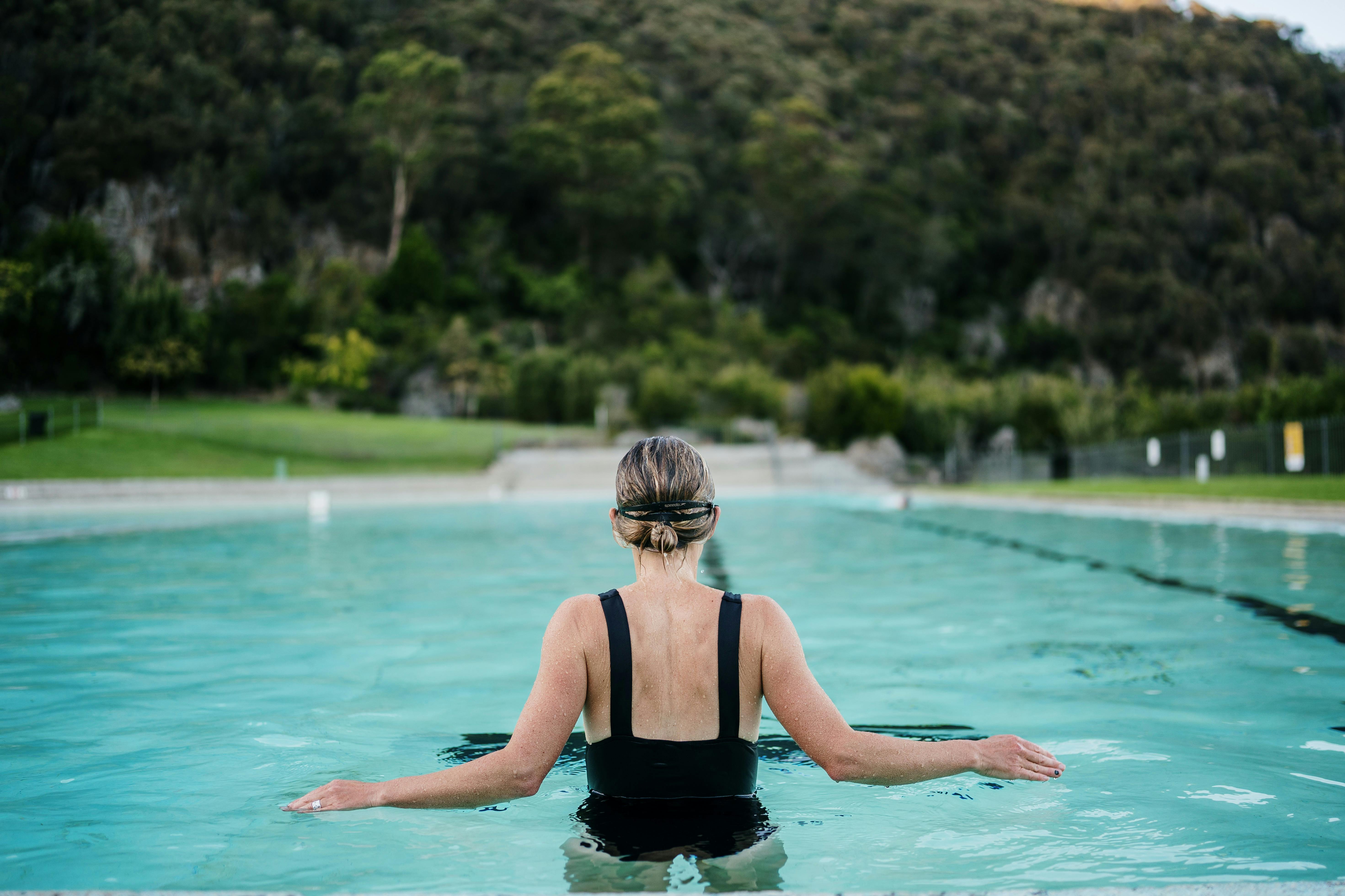 Woman swimming in the Cataract Gorge swimming pool