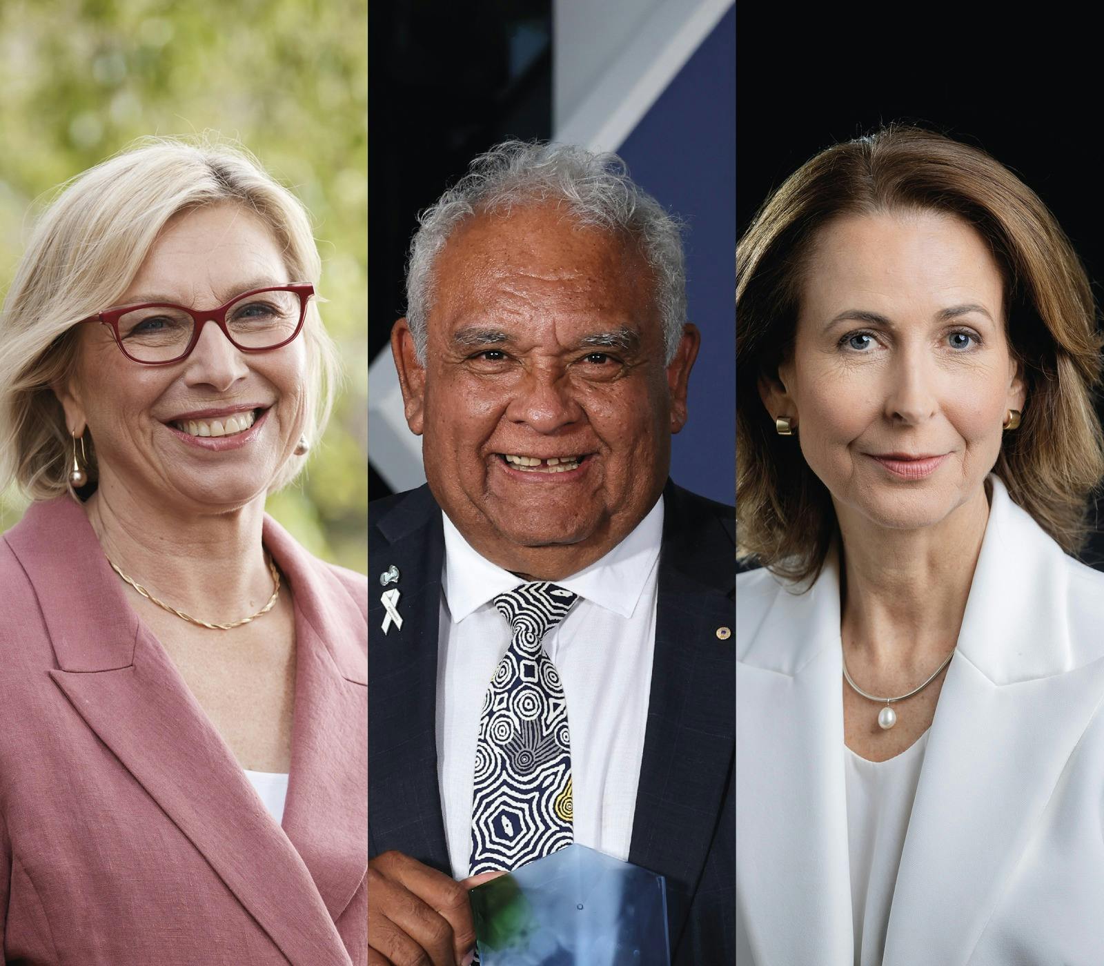 Rosie Batty AO, Professor Tom Calma AO and Virginia Haussegger AM