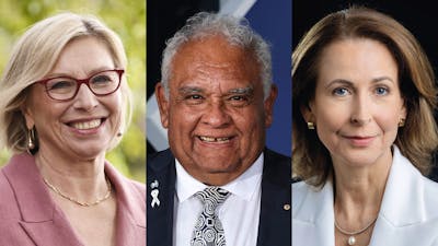 Rosie Batty AO, Professor Tom Calma AO and Virginia Haussegger AM
