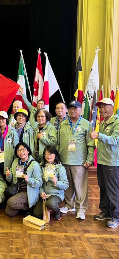 Taiwanese walking team with flags
