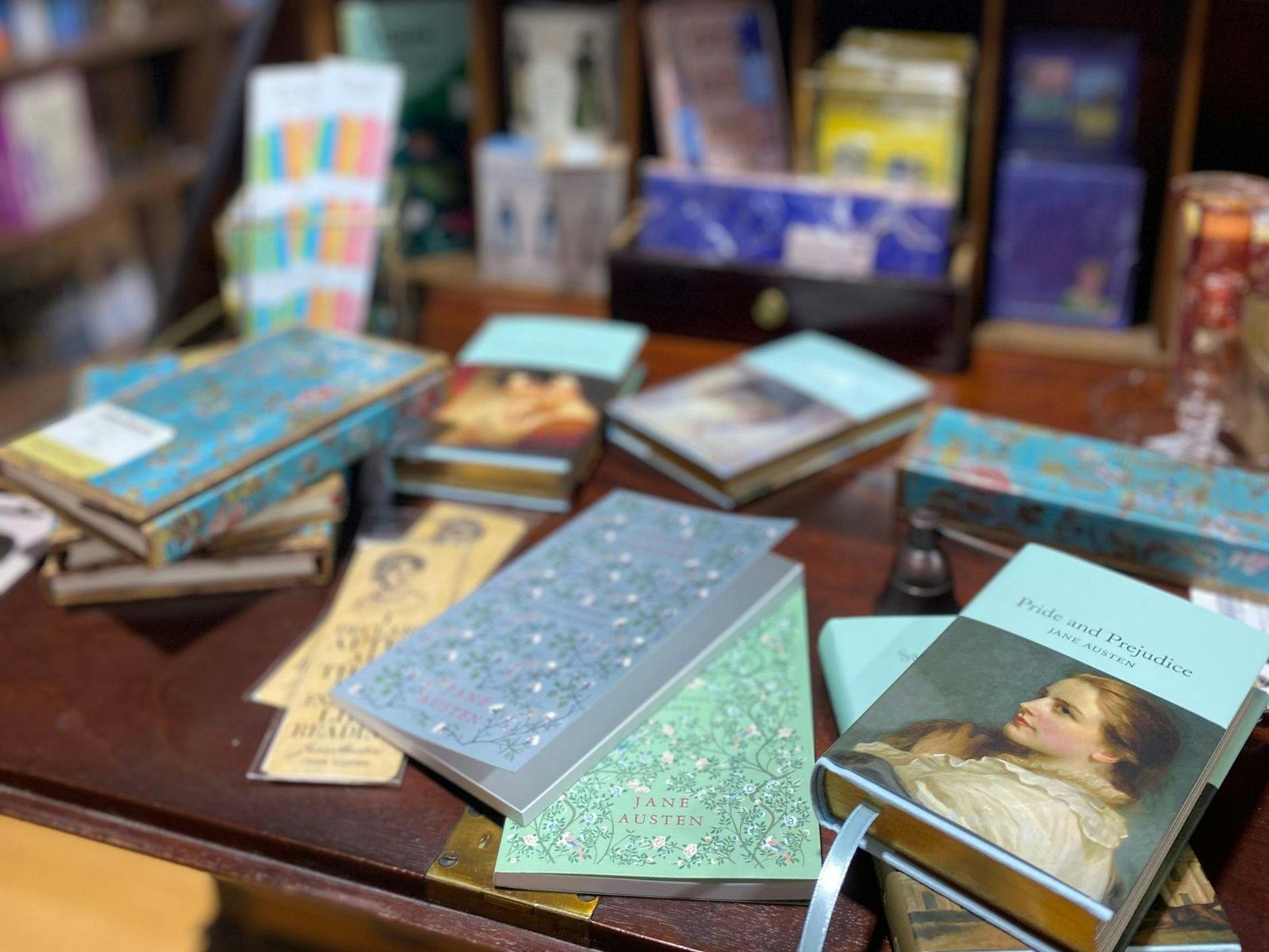 An instore display of Jane Austen books and merchandise