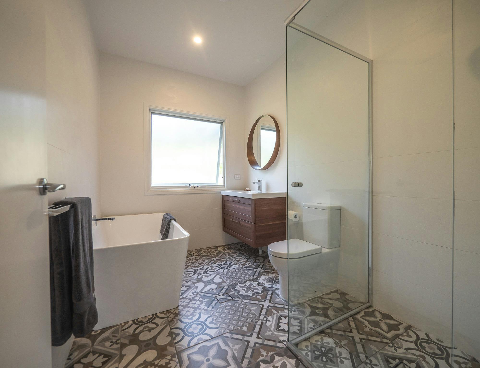 Large bathroom with shower and bath