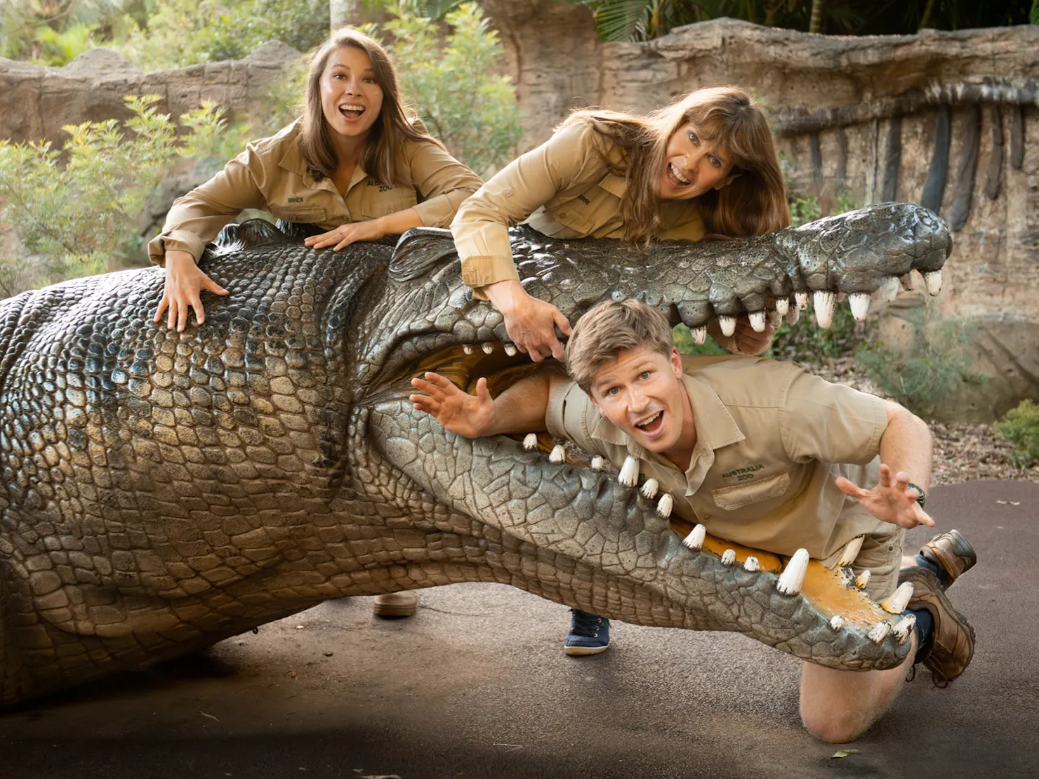 Irwin family with crocodile statue