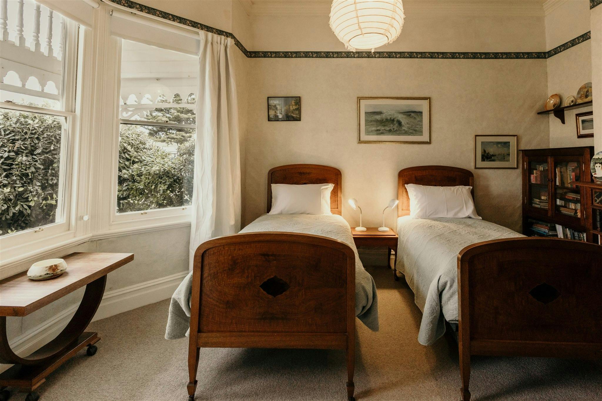 2 single beds, large wardrobe, garden views