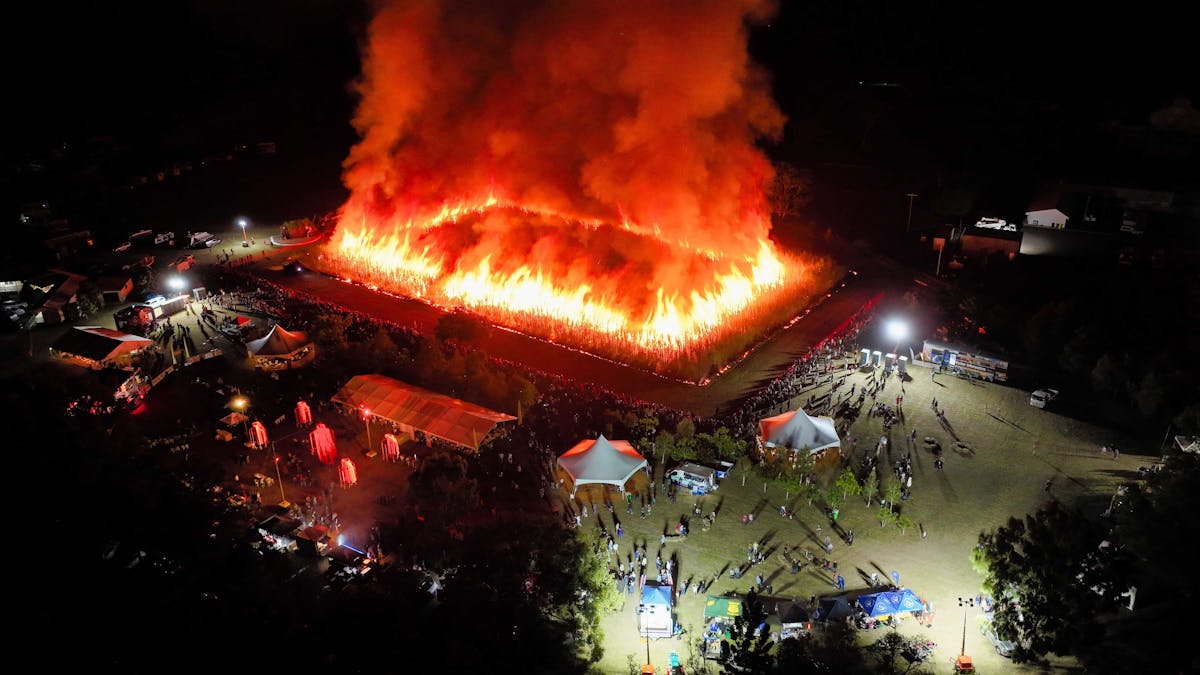 Drone view of the First Fire of the crushing season