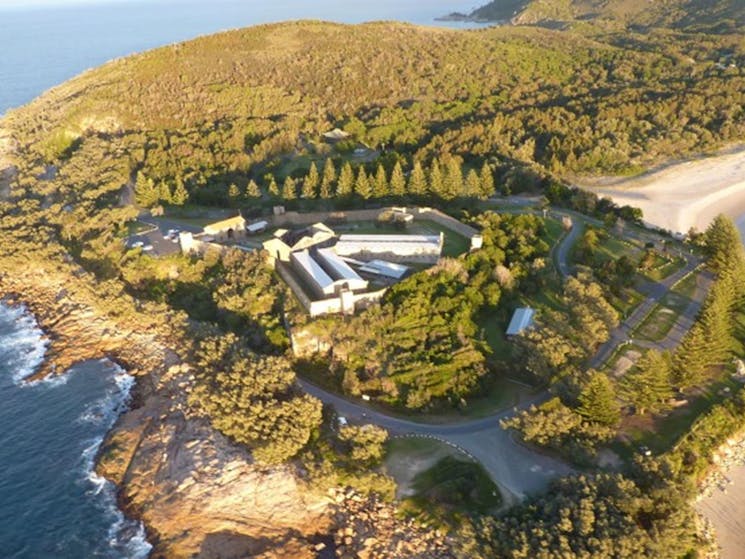Aerial shot of Trial Bay Gaol in Arakoon National Park. Photo; Andrew Winter &copy; OEH