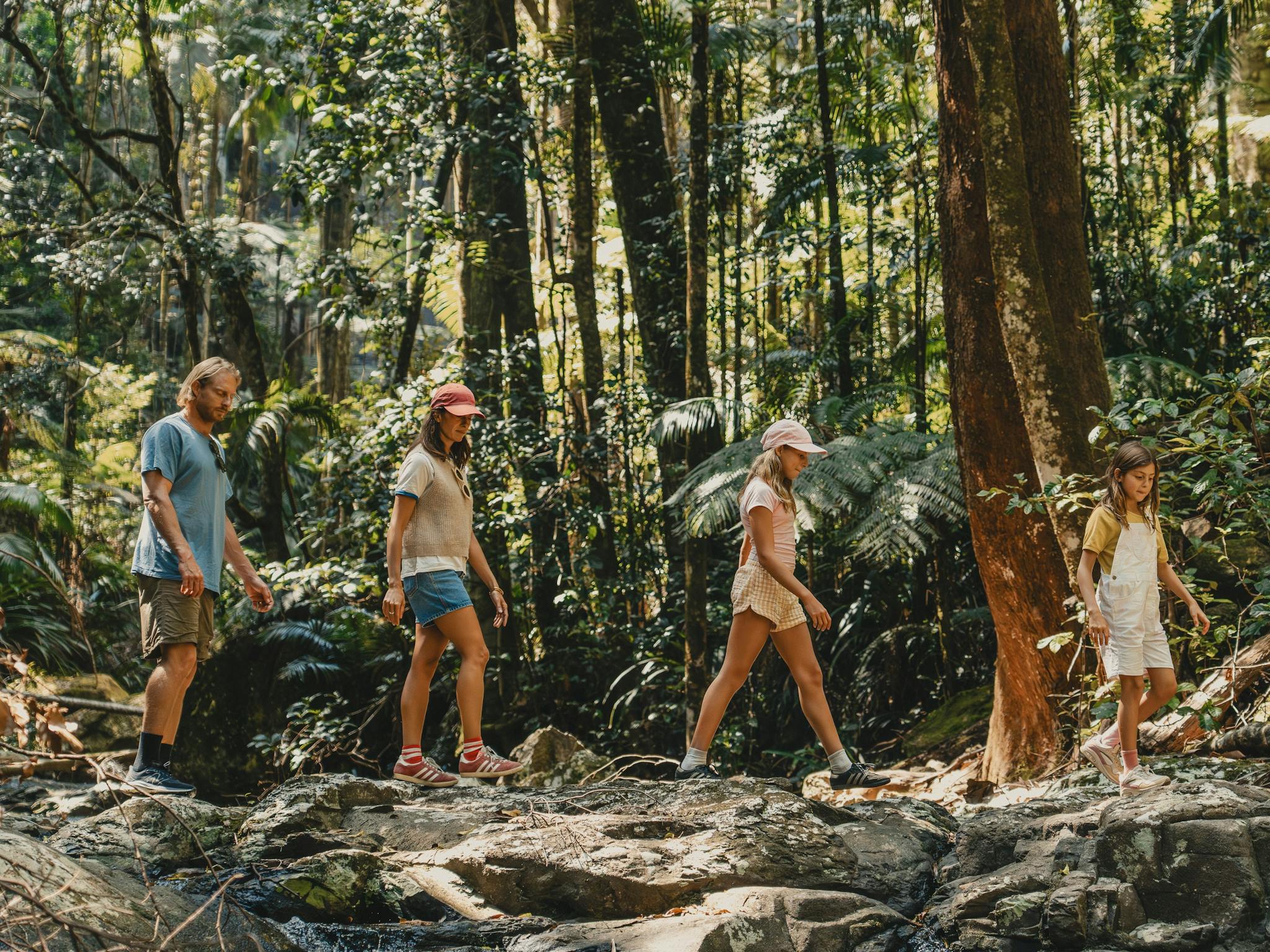 Family walking through Nightcap National Park