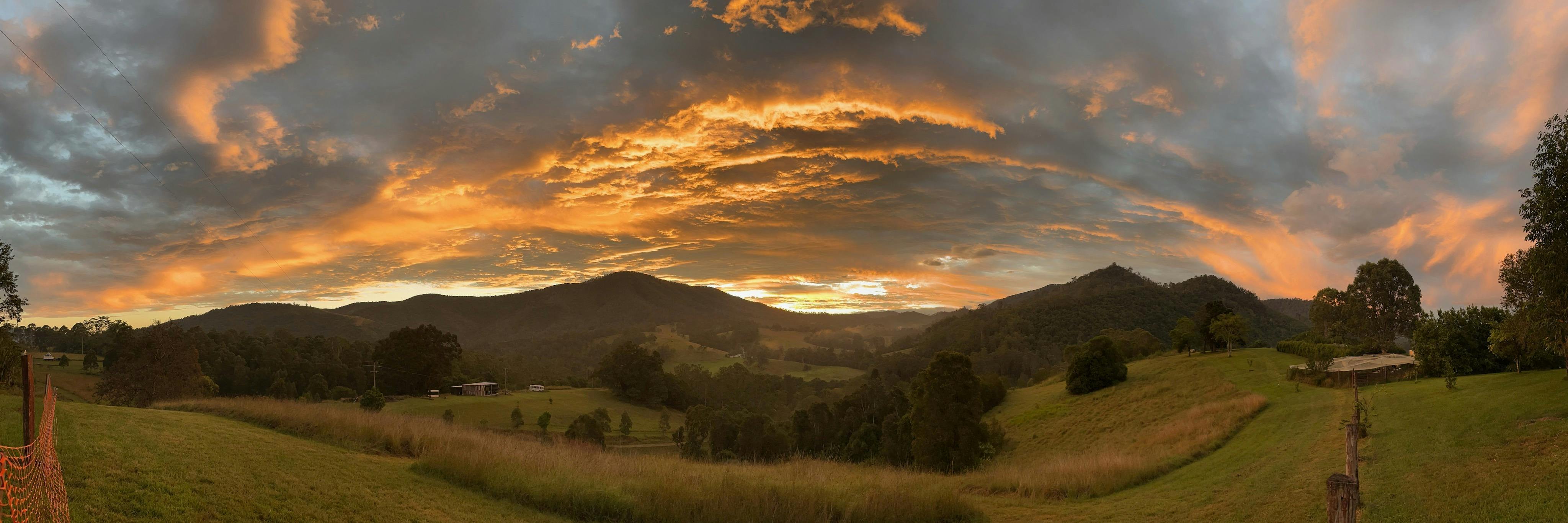 Sunset over the hillls and valley