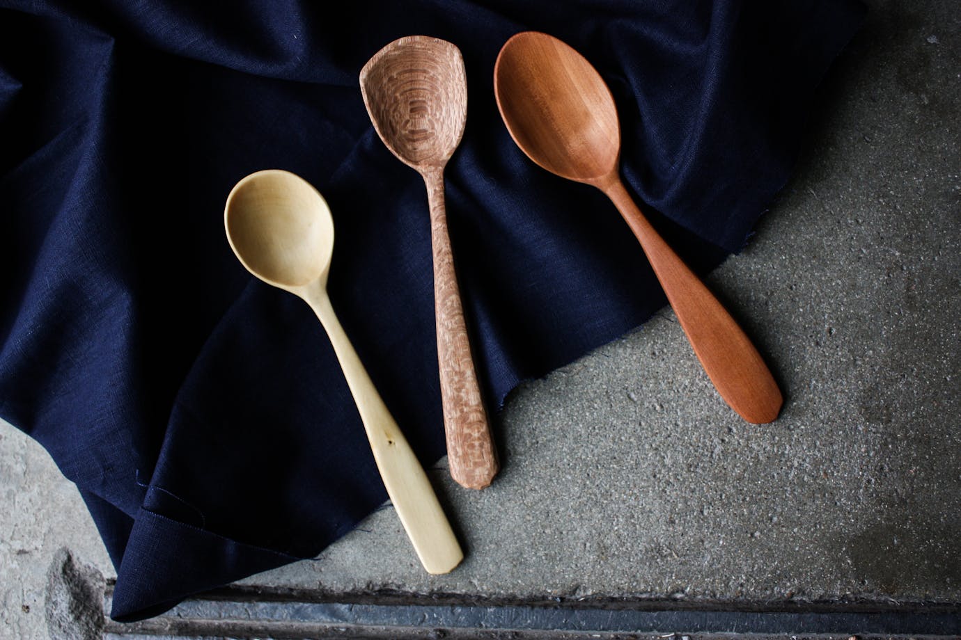 hand carved wooden spoon, and blown bowl