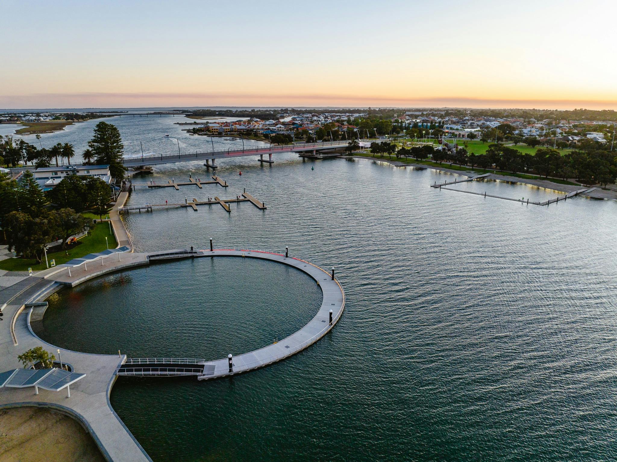 Mandurah's Eastern Foreshore and Mandurah Bridge at Dusk