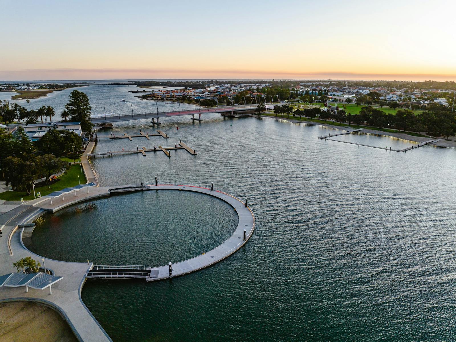 Mandurah's Eastern Foreshore and Mandurah Bridge at Dusk