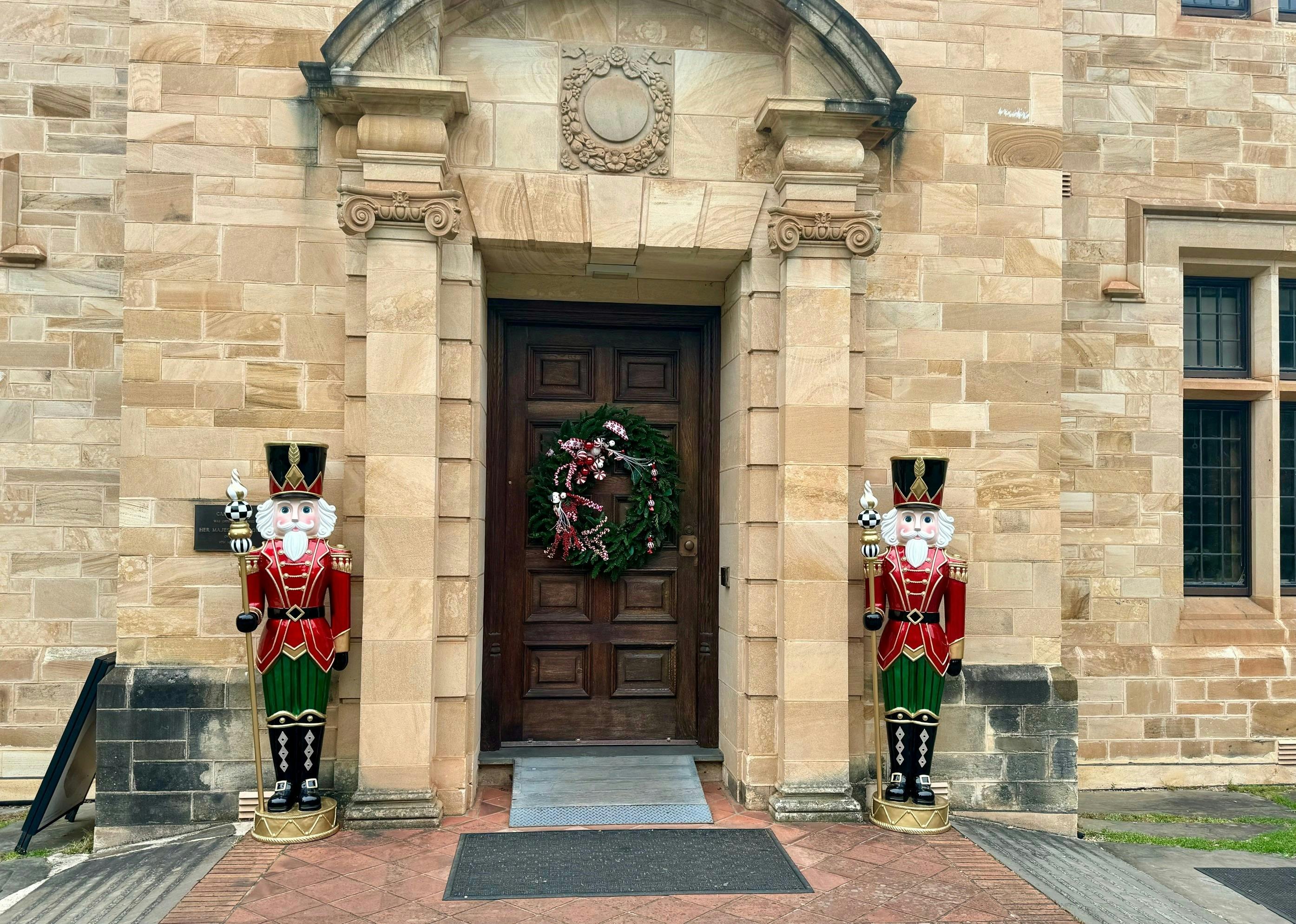 front door with giant nutcrackers