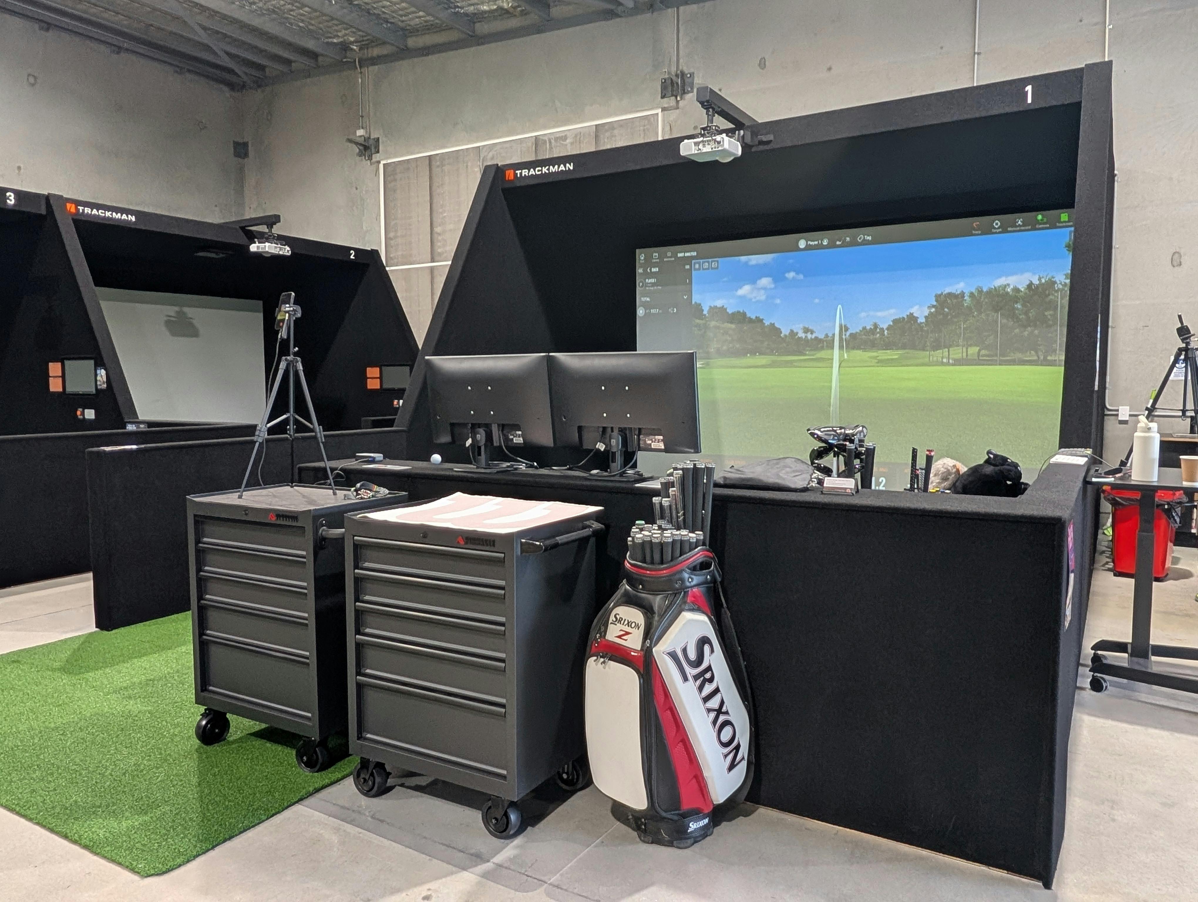 Indoor golf screen with equipment