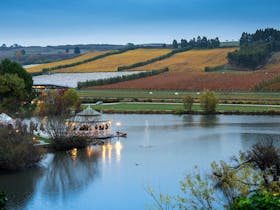 Lakeside pavilion, autumn, Tasmanian winery