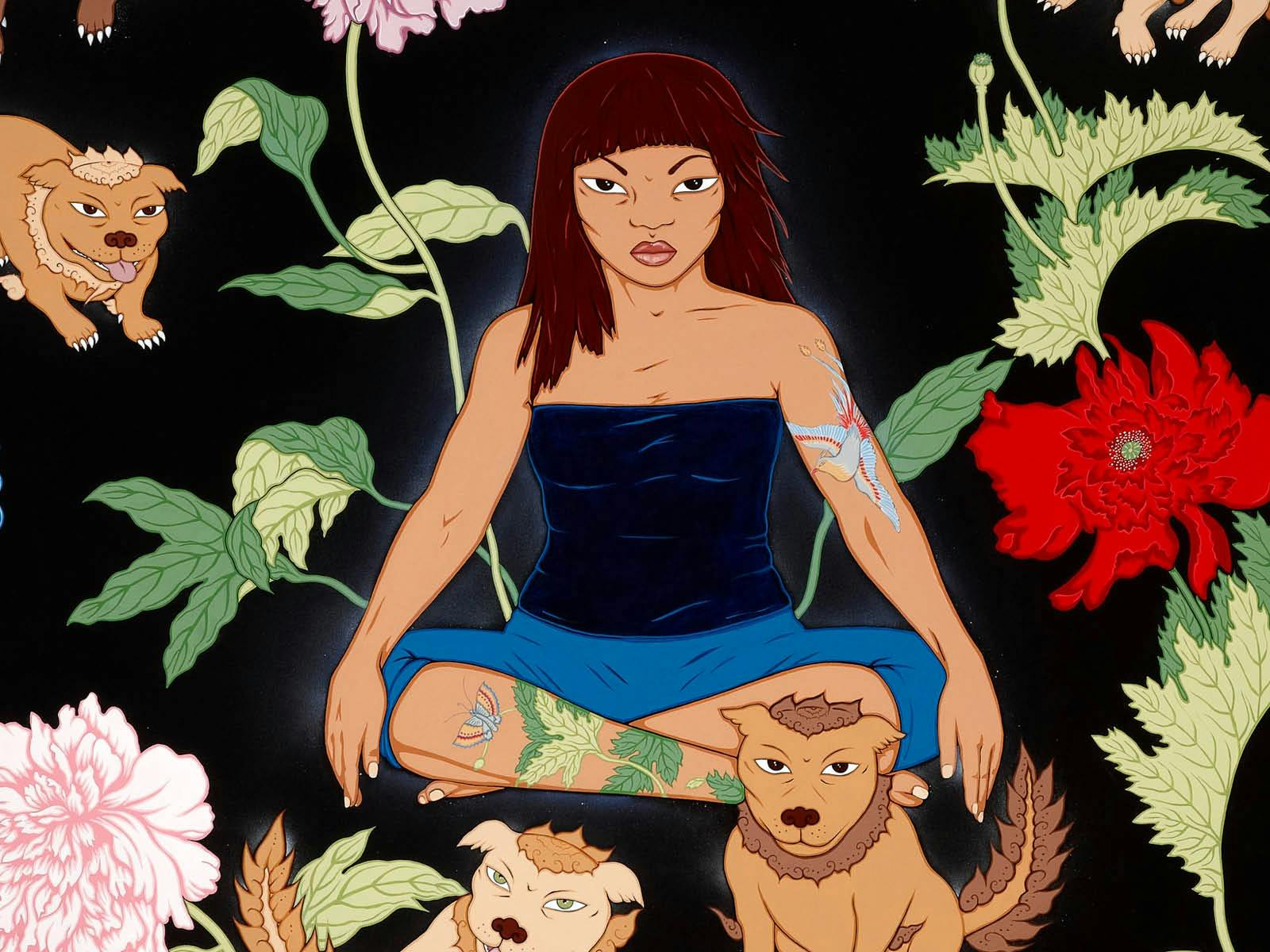 Kate Beynon, Five Dogs Luck, 2007, acrylic and enamel on canvas