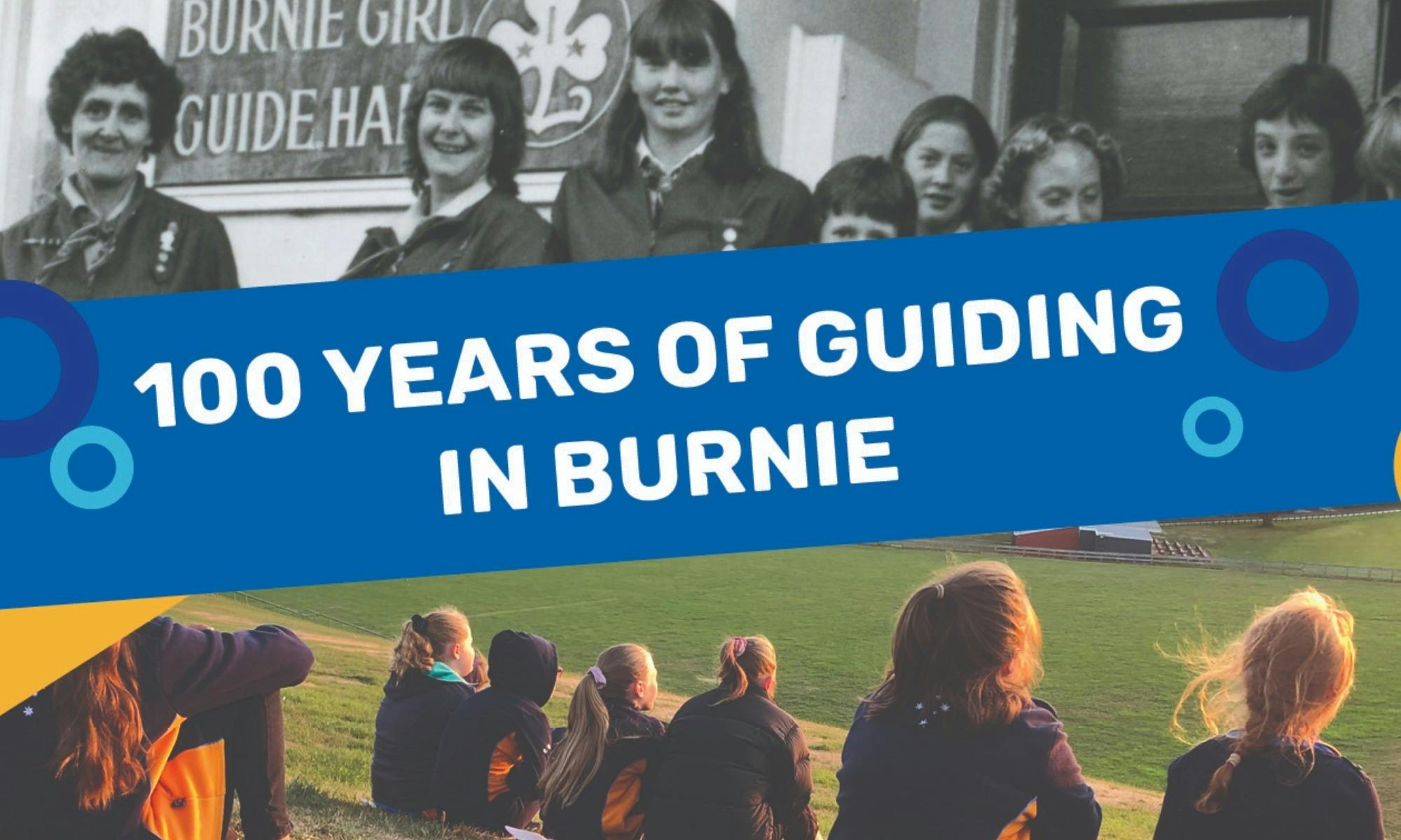 Top black white image of girl guides and bottom colour photo of girl guides