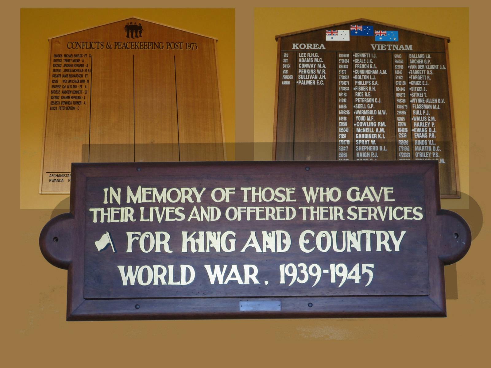 In memory of those who gave their lives - a collage of three of the honour roll boards