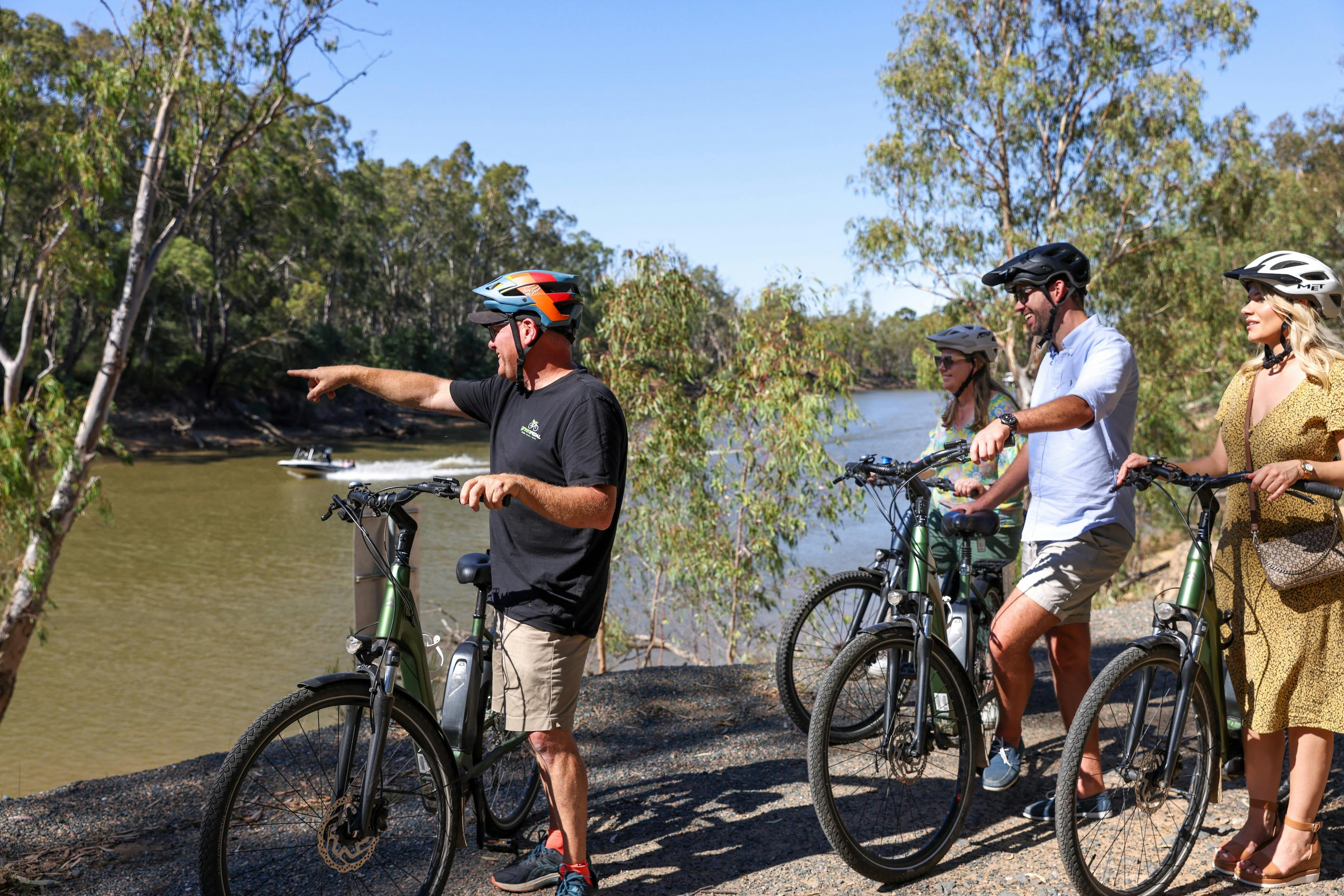 Tourists on a Scenic E-bike Tour Echuca