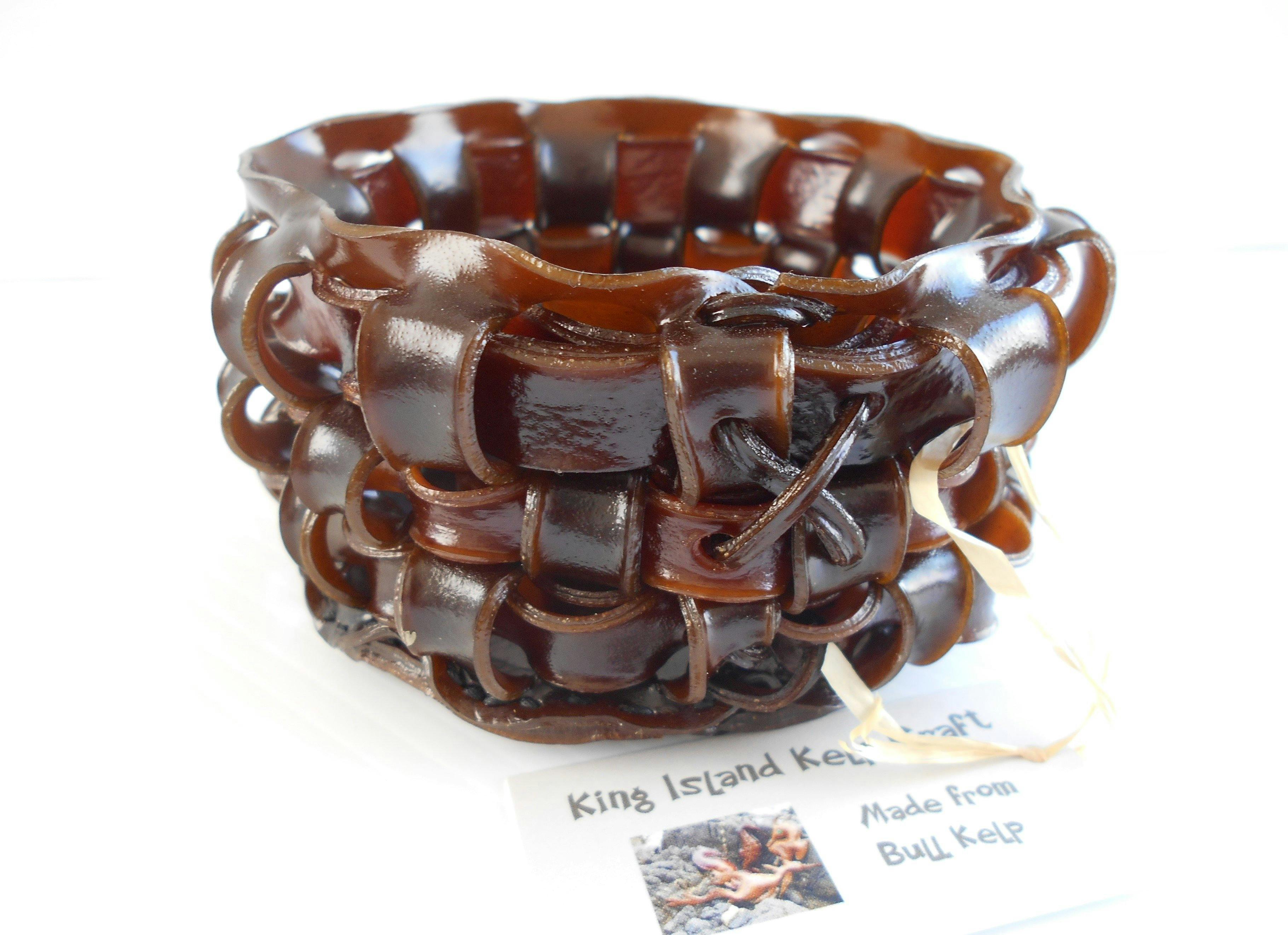 A weave bowl made from Bull Kelp.