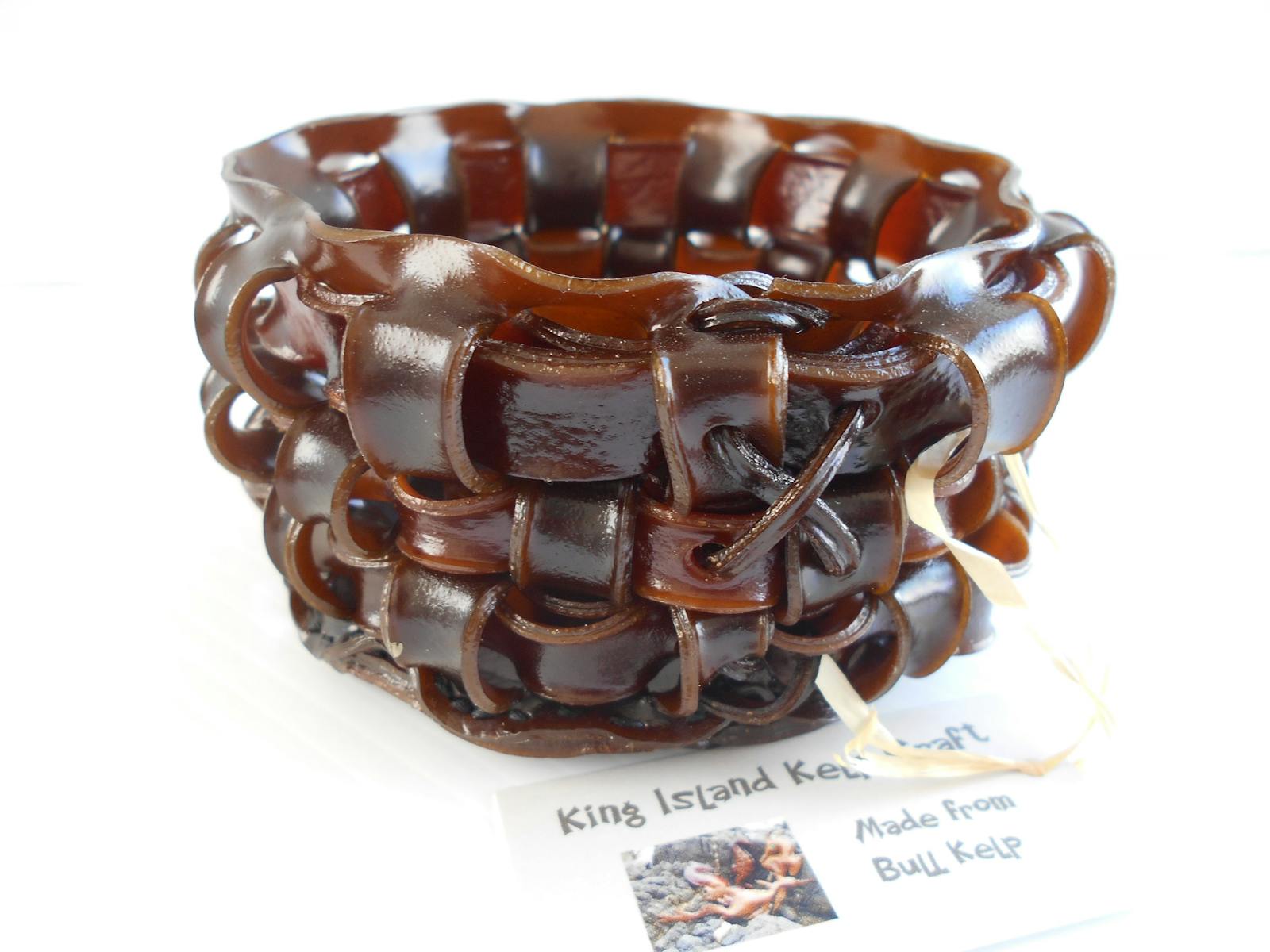 A weave bowl made from Bull Kelp.