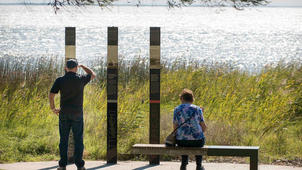 Meningie Foreshore and the Pelican Path interpretive signage