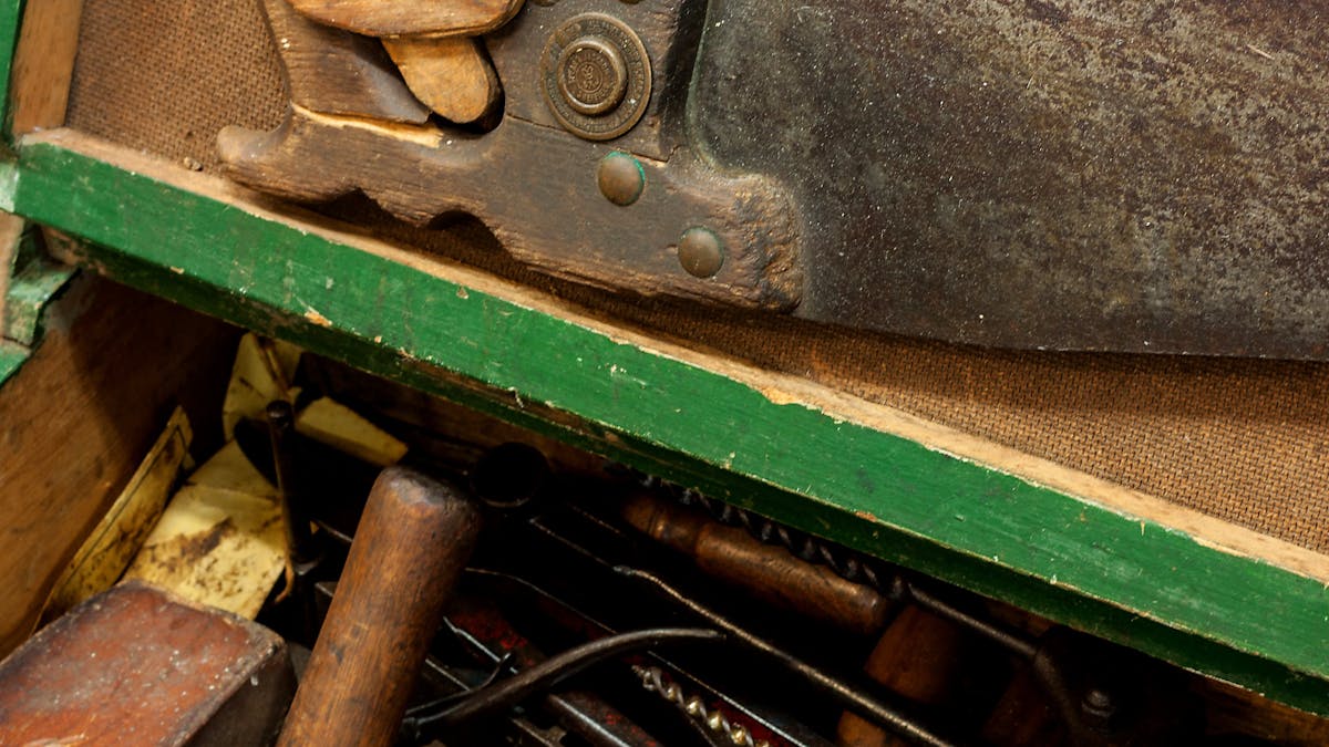 Tools of the wood working trade. All hand tools for drilling, cutting and fitting timbers.