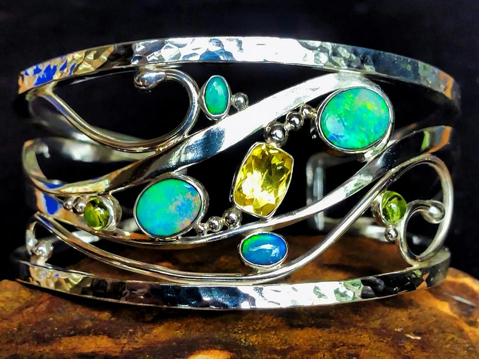 Beautiful Silver Opal Cuff Bangle