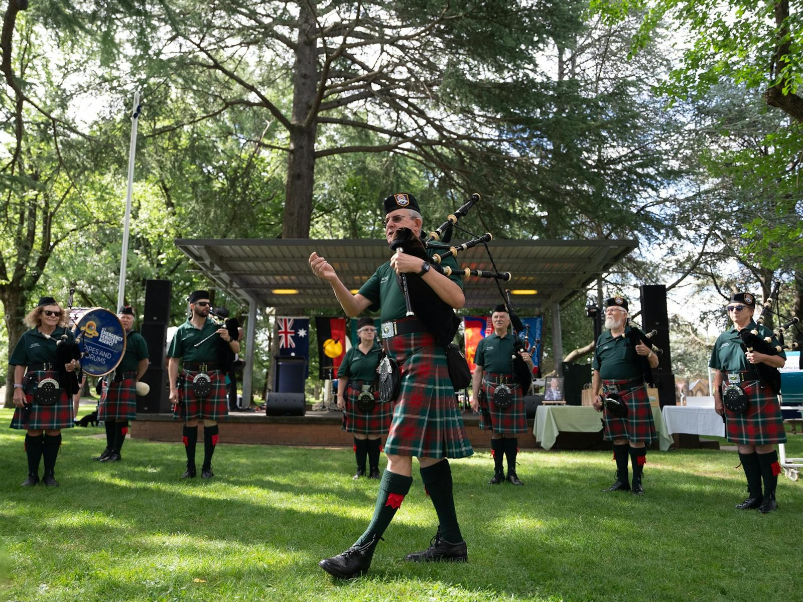 Bagpipe players in the park