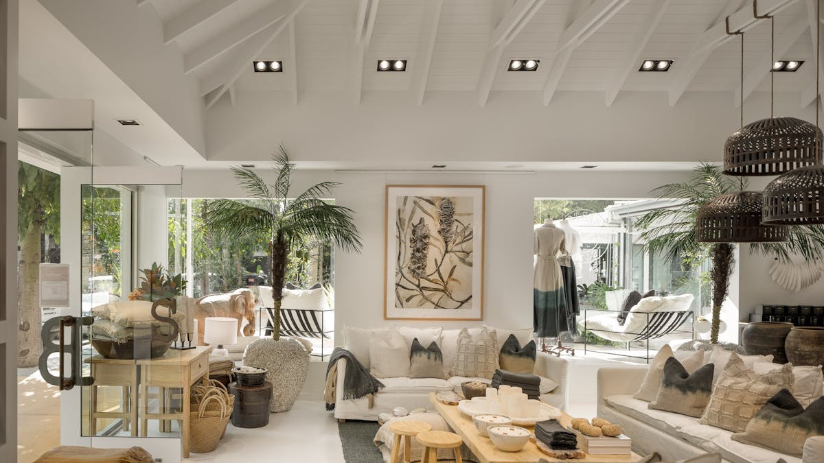 Raked ceilings, and coastal furnishings