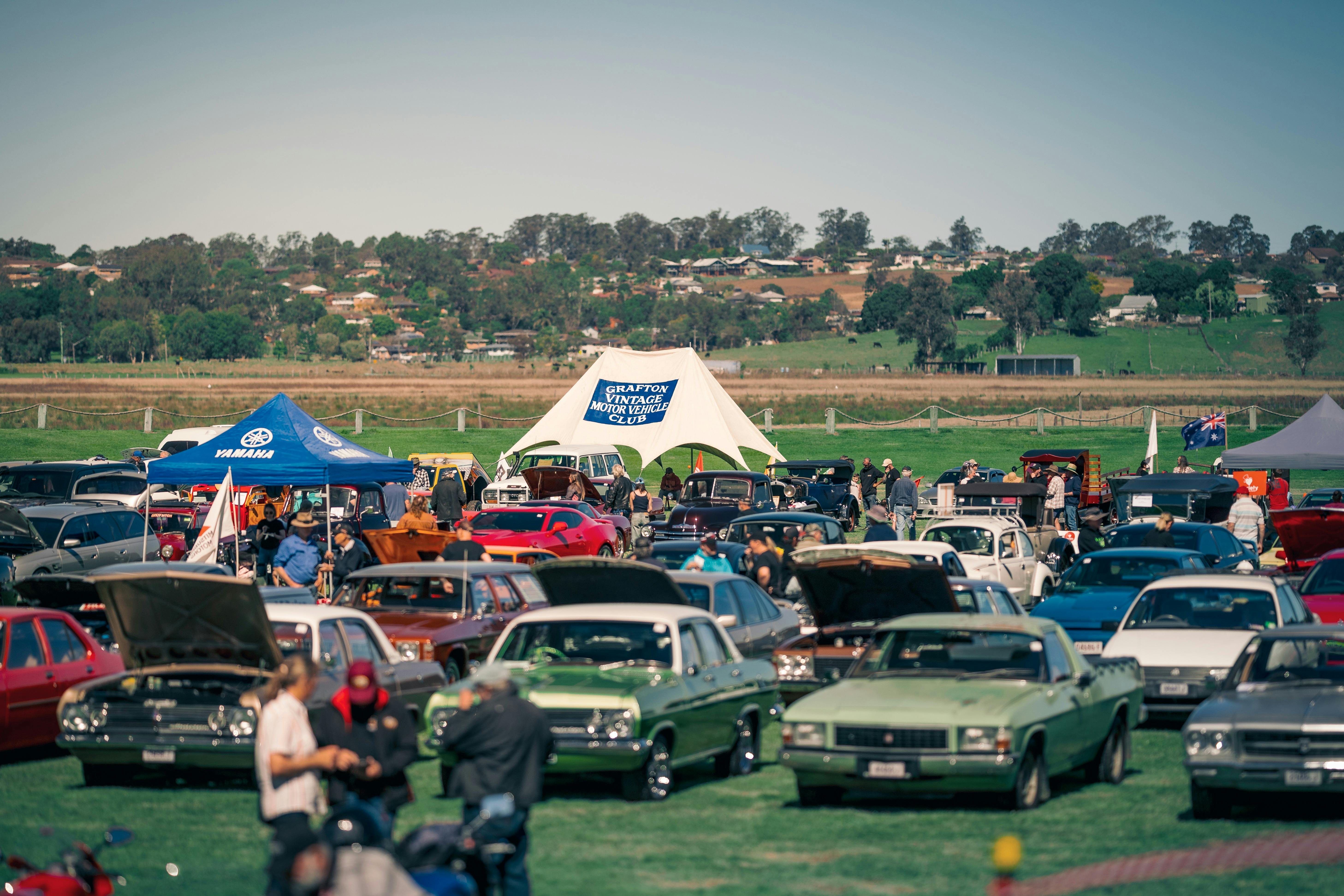 The image shows a larege number of cars on display on Jabour Park field.