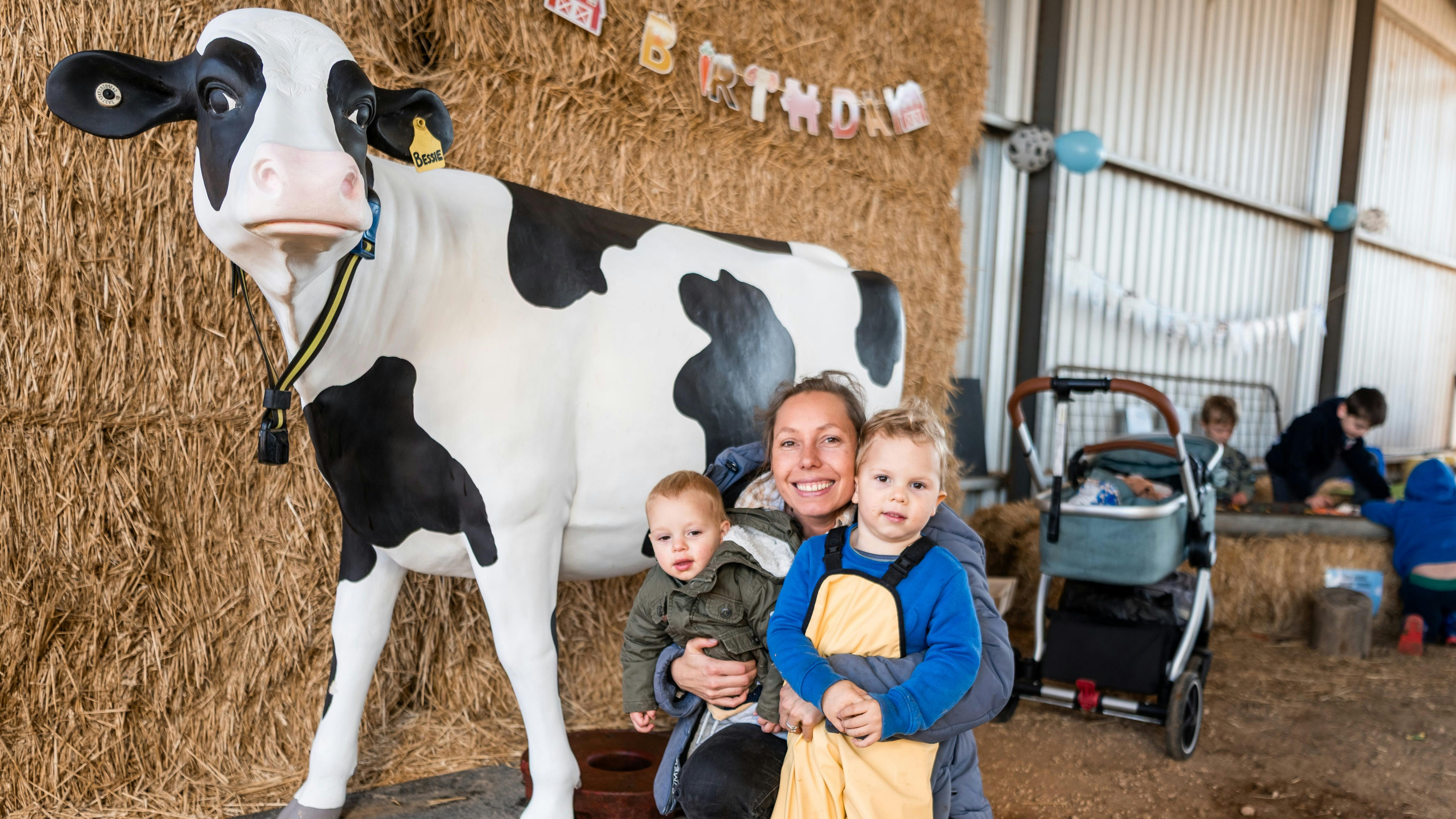 Bessie our mascot cow with some lovely visitors