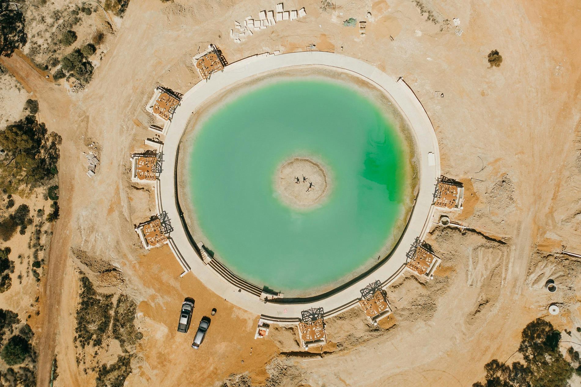 Aerial view of the Salt Pool at Wave Rock Resort, Hyden