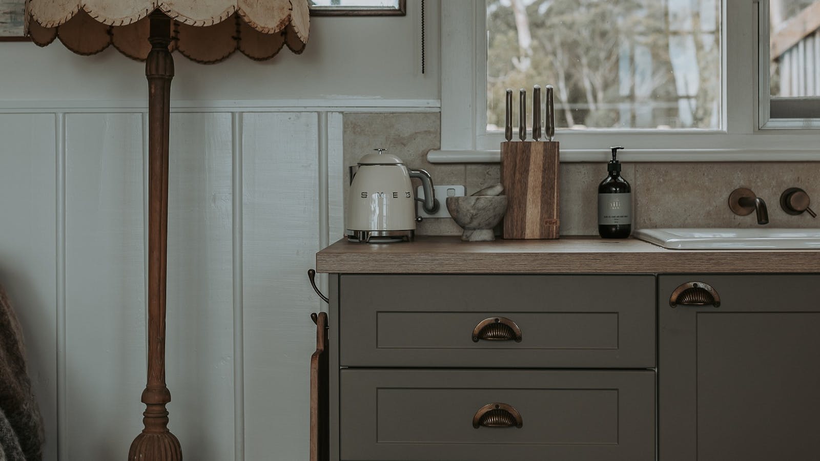 The kitchenette is designed for relaxed, simple meals