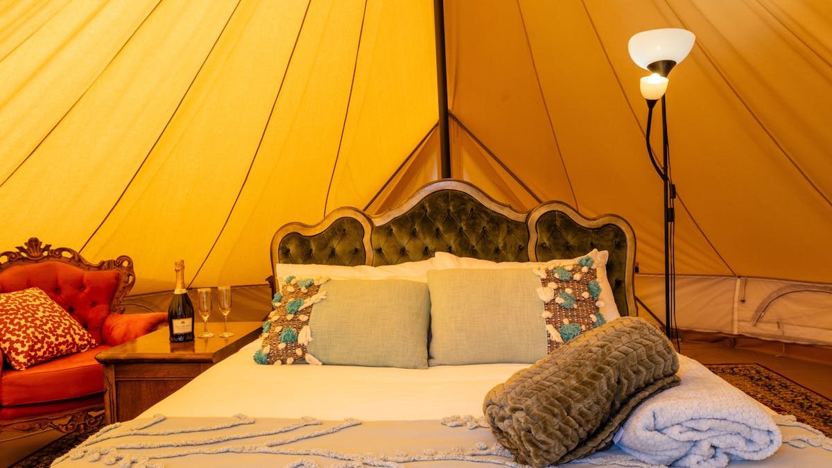 interior of glamping tent at Club Boutique