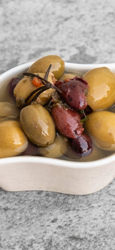 Mixed Italian Olives marinated in Garlic, Herbs, and Extra Virgin Olive Oil