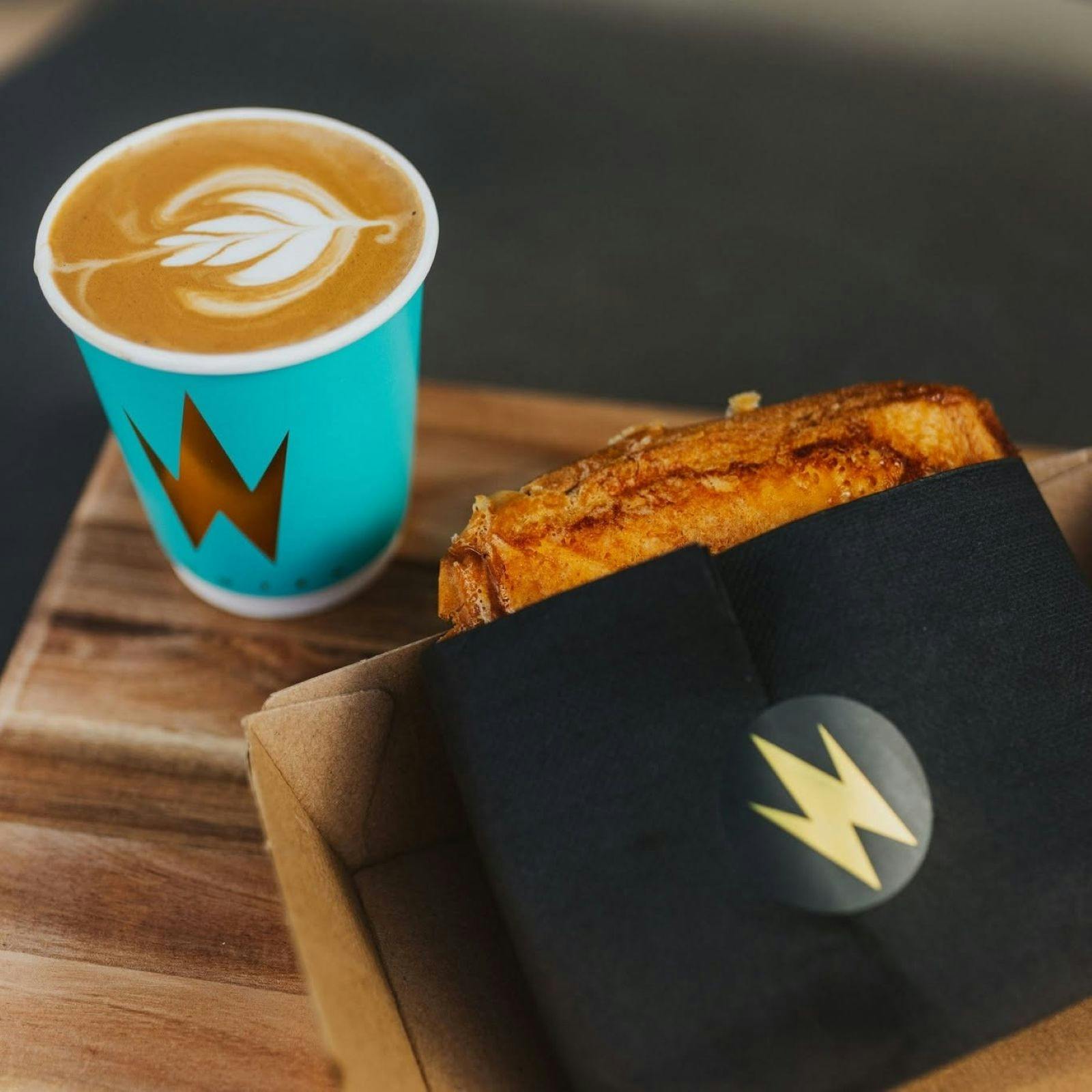 takeaway coffee and jaffle