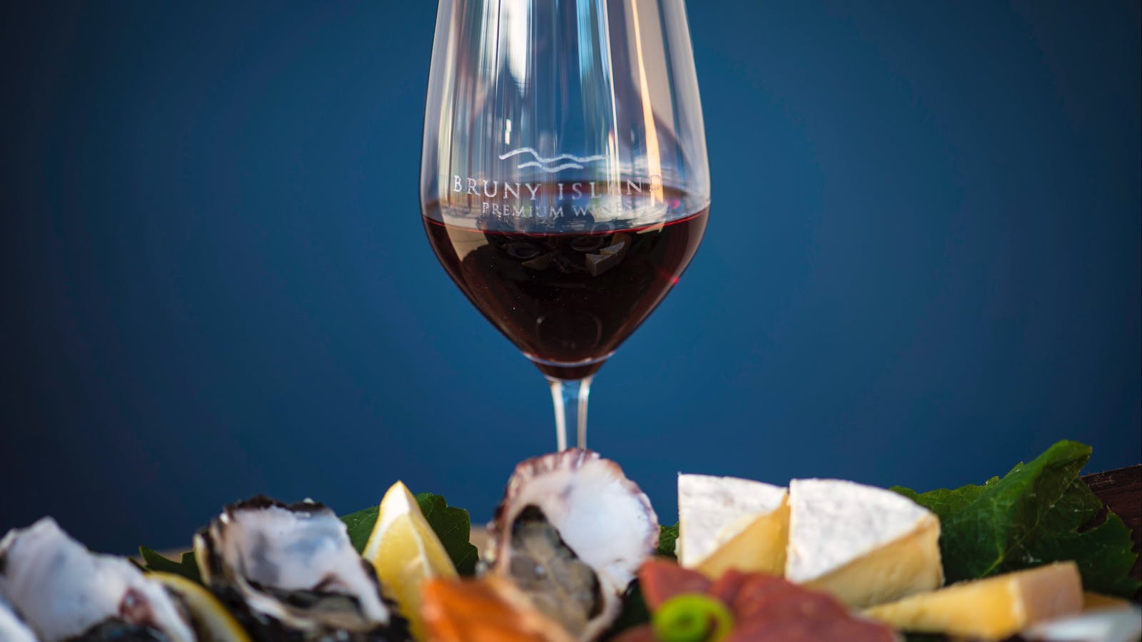 Bruny Island platter and wine