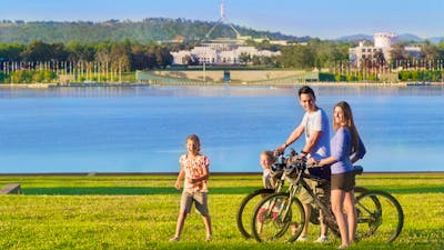 Family cycling in Canberra