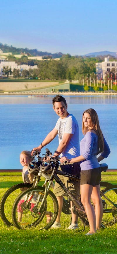 Family cycling in Canberra