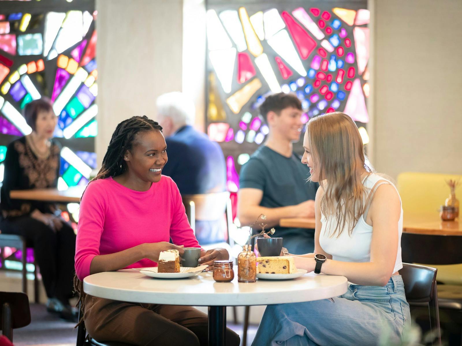 People inside the Bookplate cafe at the National Library of Australia