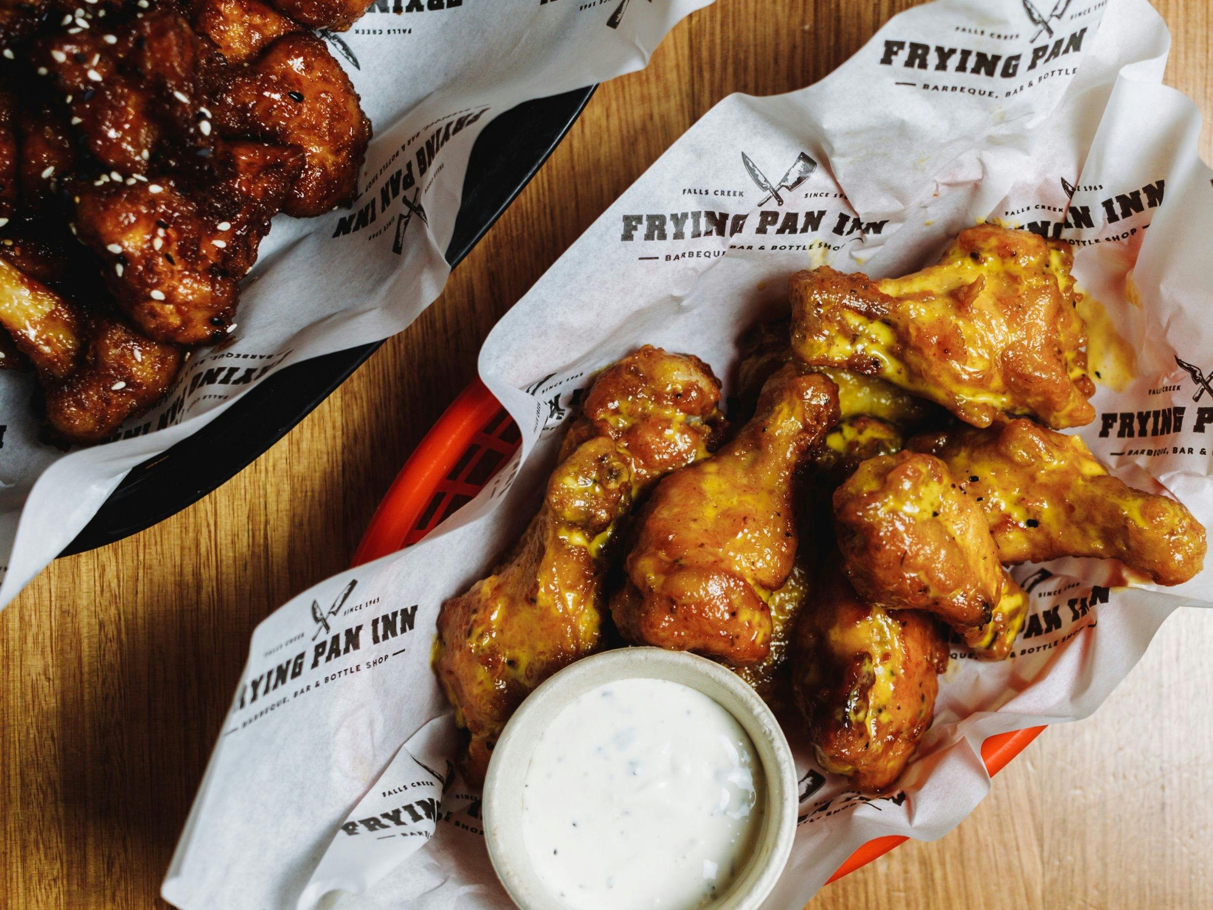An image of chicken wings available year round at Frying Pan Inn